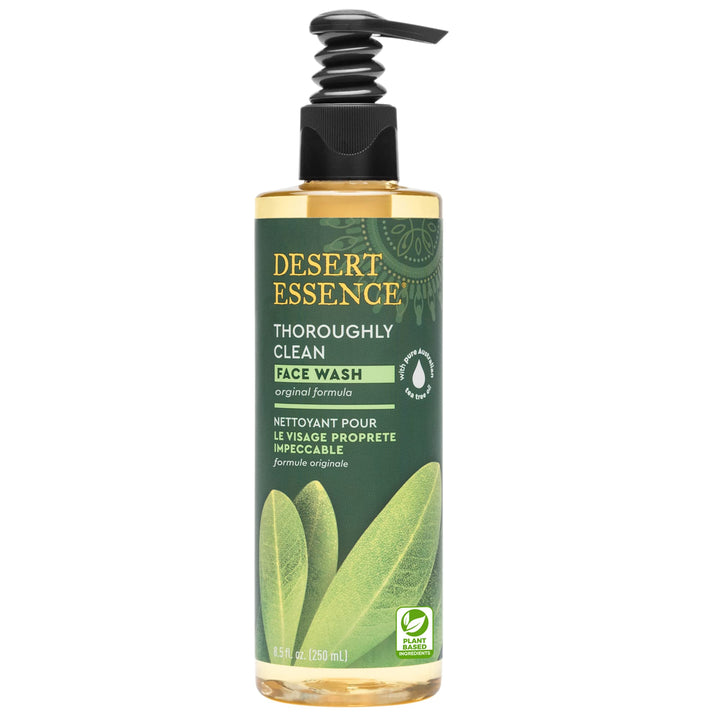 Desert Essence Thoroughly Clean Face Wash - Original - 8.5 Fl Oz - Tea Tree Oil - For Soft Radiant Skin - Gentle Cleanser - Extracts Of Goldenseal, Awapuhi, & Chamomile Essential Oils