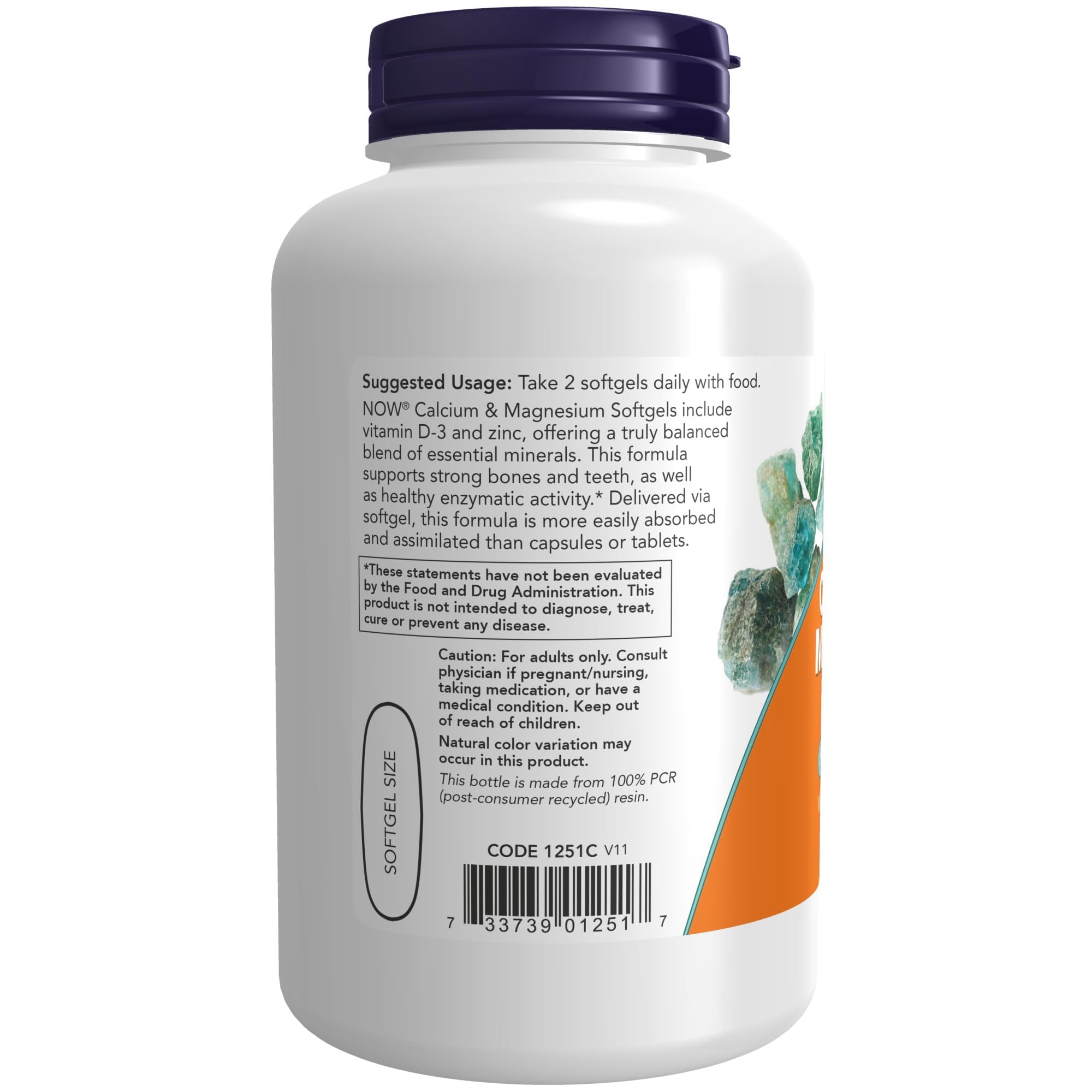 NOW Foods Supplements, Calcium & Magnesium with Vitamin D-3 and Zinc, Supports Bone Health*, 120 Softgels
