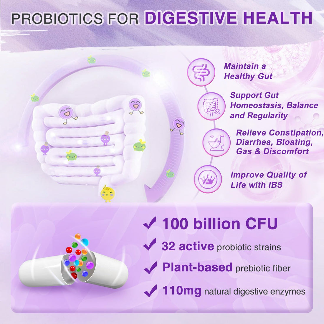 ZEBORA Probiotics for Women Digestive Health with Enzymes & Prebiotics 100 Billion CFUs| Vaginal Probiotics with D Mannose & Cranberry | Urinary Tract Health | Immune Support, 90 Capsules