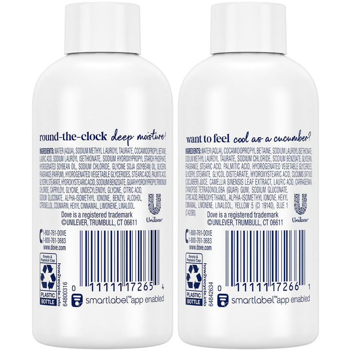 Dove Body Wash Travel Size Variety 6-Pack – Refresh Cucumber & Green Tea + Deep Moisture, 24H Renewing Moisture for Soft Skin, 3 Oz Ea