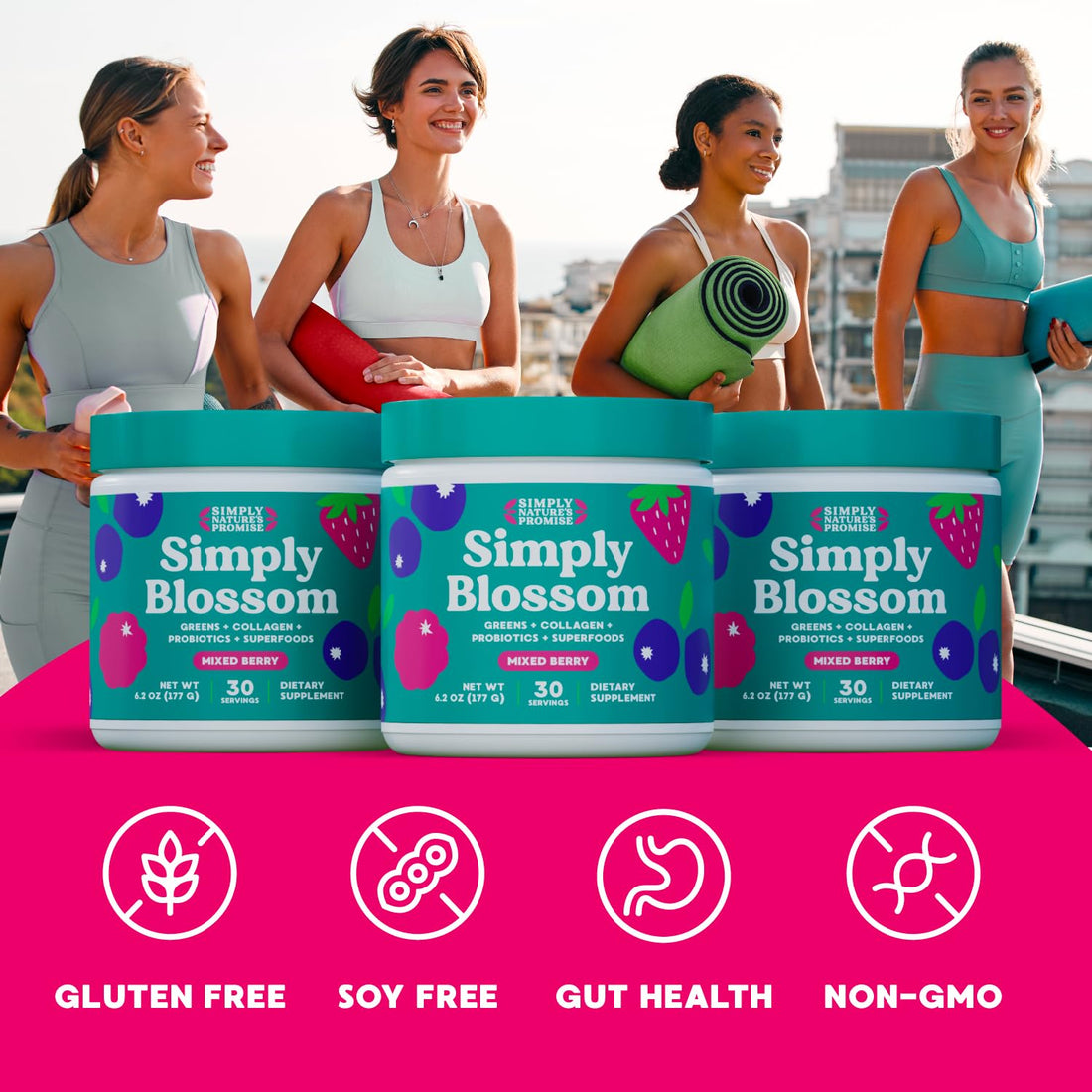 Simply Blossom Nutrition - Daily Greens & Superfood Powder + Collagen + Probiotics for Women's Digestive Health & Bloating Relief. Help Your Health Bloom - 30 Day Supply