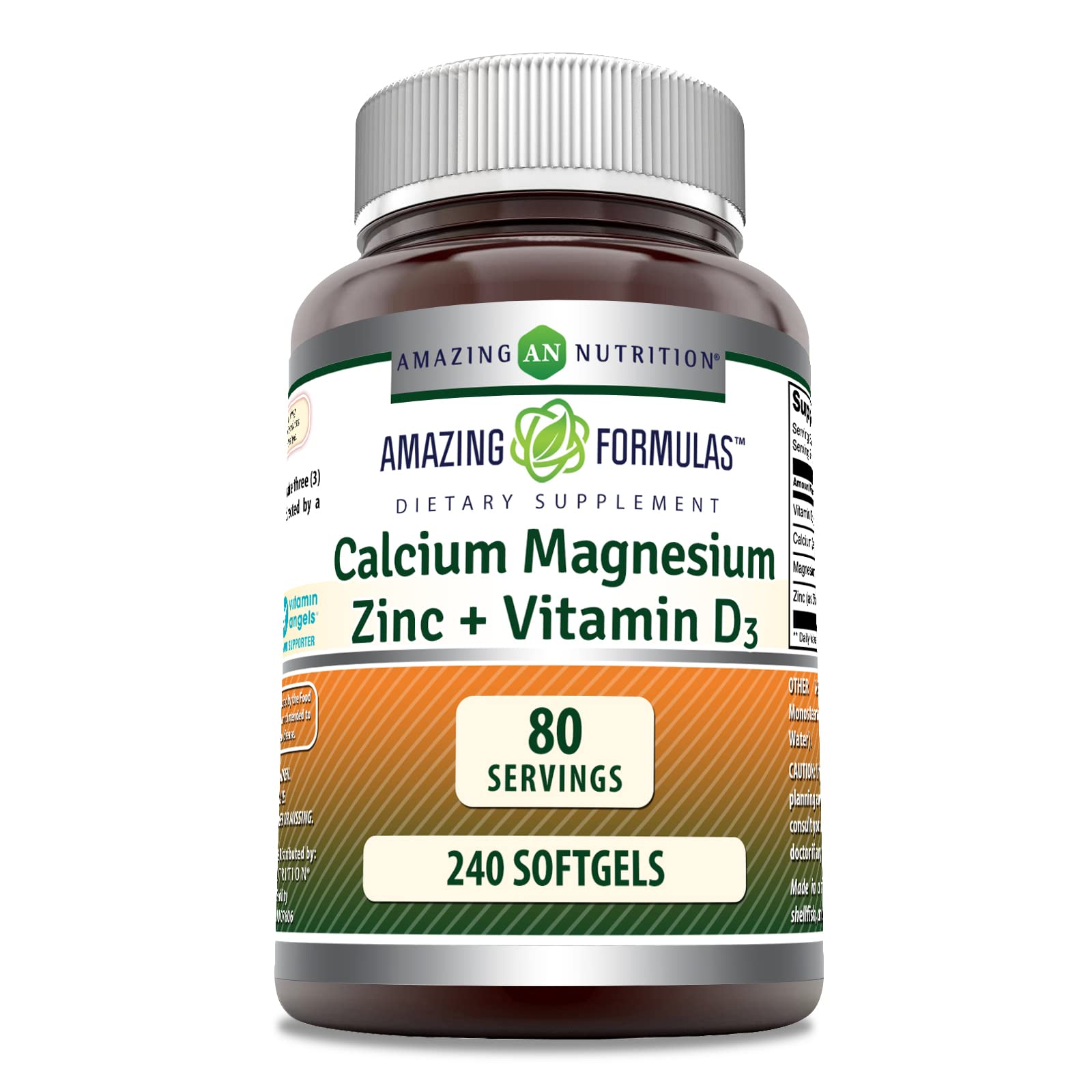 Amazing Formulas Calcium Magnesium Zinc D3 240 Softgels Supplement | Non-GMO | Gluten Free (Pack of 1)