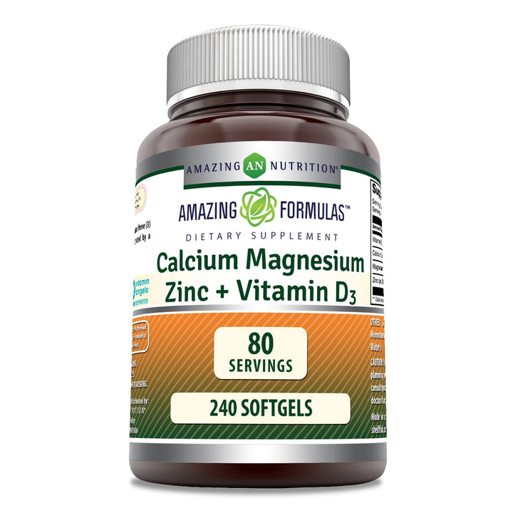 Amazing Formulas Calcium Magnesium Zinc D3 240 Softgels Supplement | Non-GMO | Gluten Free (Pack of 1)