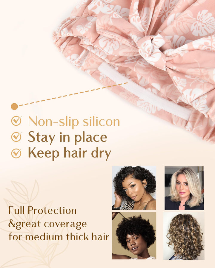 Yanibest Shower Cap for Women Reusable Waterproof, Adjustable Non-Slip Shower Hair Cap, Washable Bath Hat for Long Hair