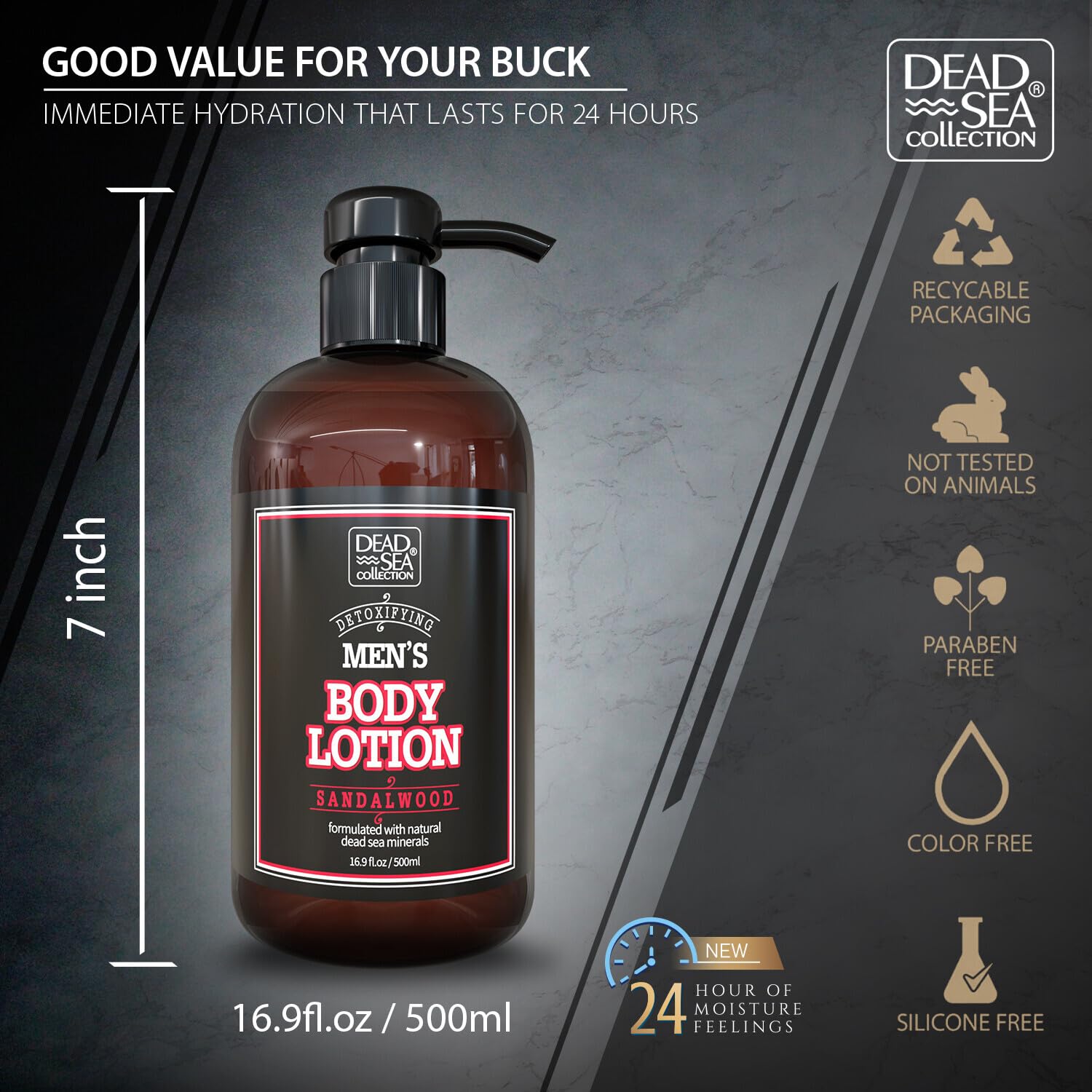 Dead Sea Collection Sandalwood Men's Body Lotion - Maximum Hydration Nourishing Moisturizing Lotion for Men - 16.9 Fl Oz Bottle