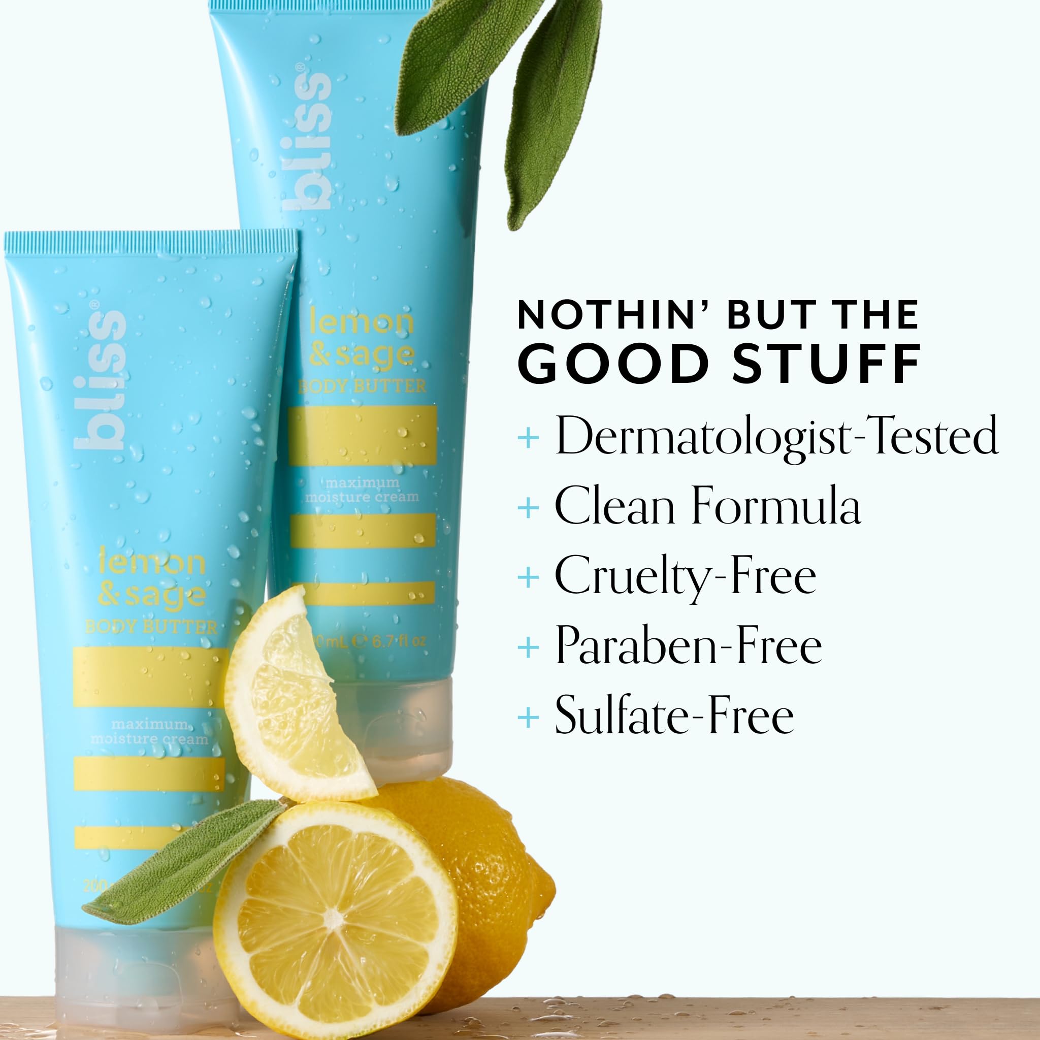 Bliss Lemon and Sage Body Butter - Maximum Moisture Cream - 6.7 Fl Oz Lotion for Dry Skin - Long-Lasting Moisturizer for Women & Men - Vegan and Cruelty-Free
