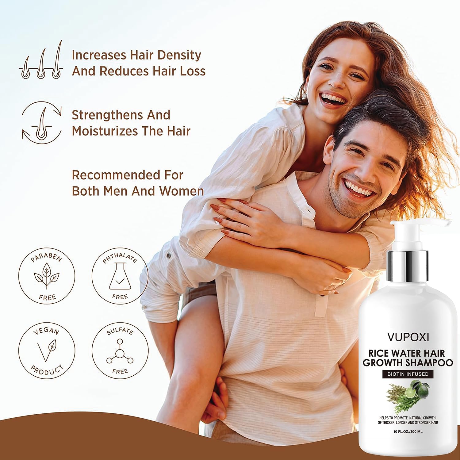 Rice Water Hair Growth Shampoo with Biotin - Ultra-Nourishing Hair Care Set, Promotes Growth, Revitalizes Shine, and Shields from Damage - 10 fl oz