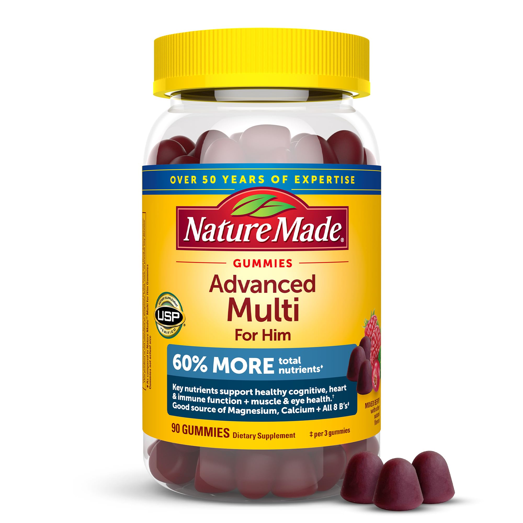 Nature Made Advanced Multivitamin Gummies for Him with Magnesium Citrate, Calcium & All 8 B Vitamins, Multivitamin for Men, 90 Gummies, 30 Day Supply