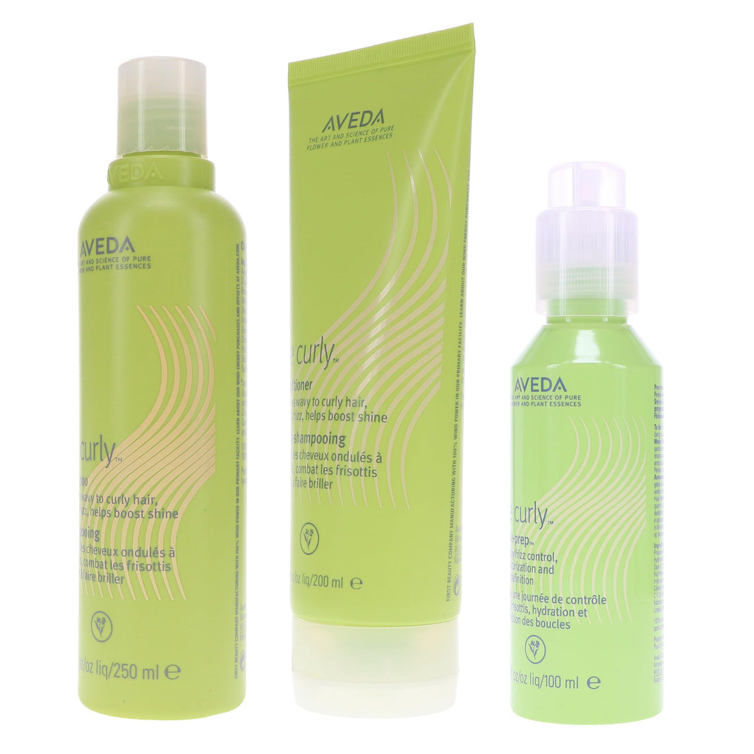 Aveda Be Curly Shampoo 8.5 Oz, Conditioner 6.7 Oz & Be Curly Style-Prep 3.4 Oz