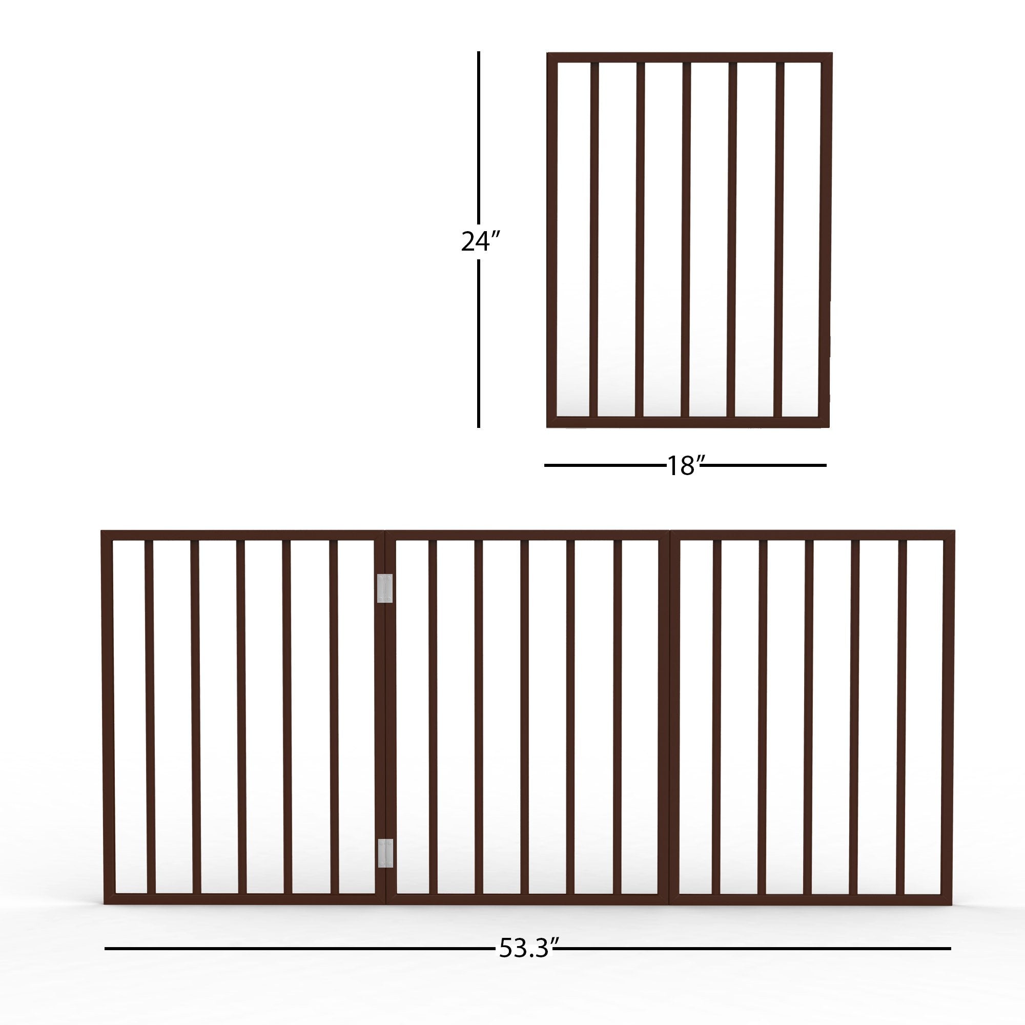 3-Panel Indoor Foldable Dog Fence for Stairs, Hallways, or Doorways - 54x24-Inch Wood Freestanding Dog Gates by PETMAKER (Brown)