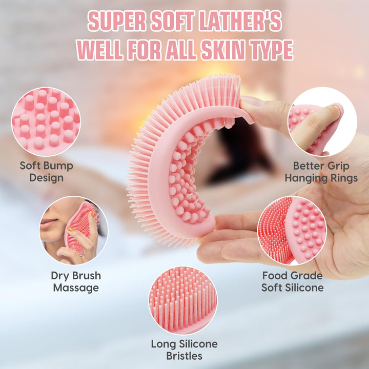 Silicone Body Scrubber - Exfoliating Body Scrubber for Men and Women, Soft Dual-Sided Shower Brush for Body Clean and Massage, Gentle Bath Brush Lathers Well for All Kinds of Skin