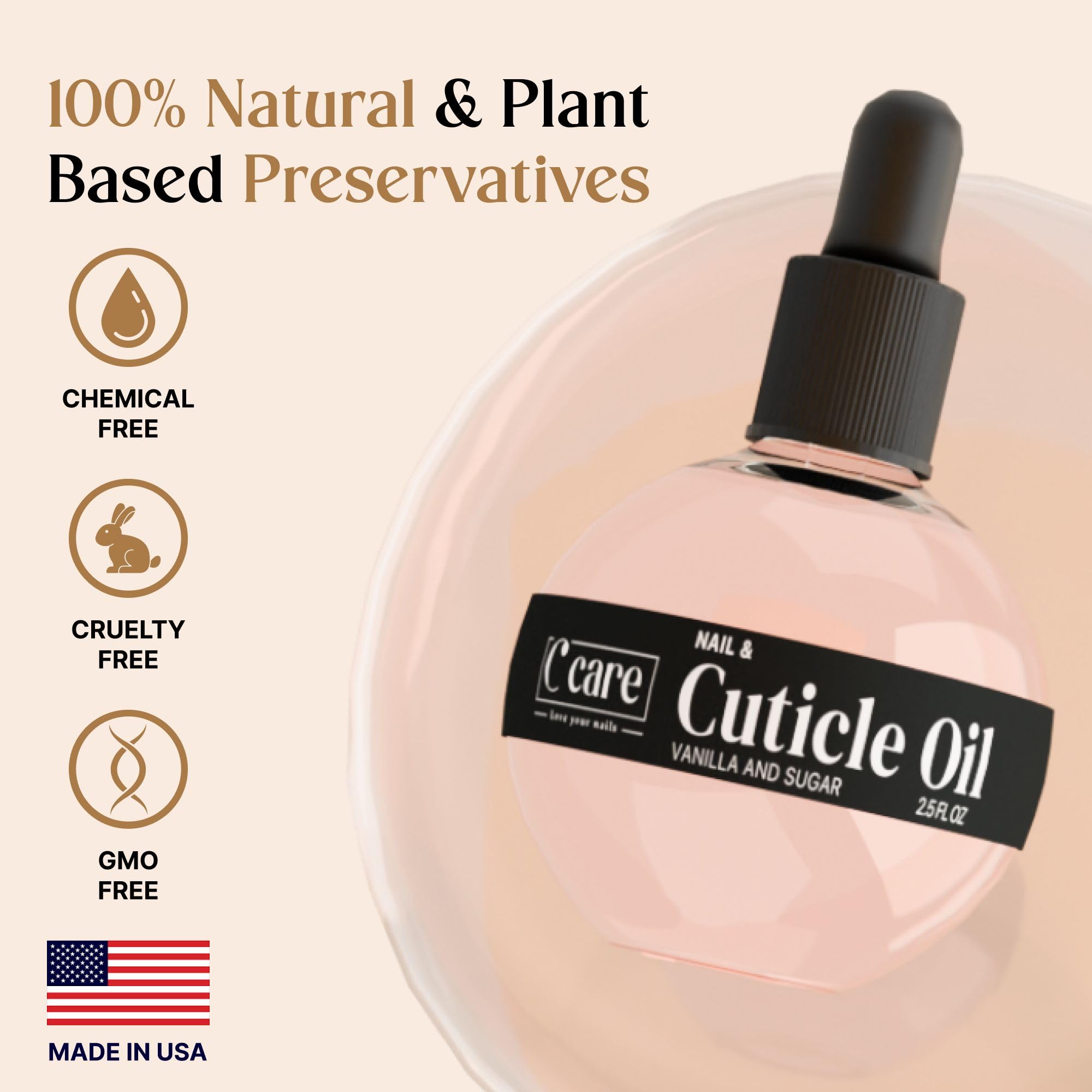 C CARE Vanilla & Sugar Cuticle Oil For Nails - Repairs Cuticles Overnight - Moisturizes and Strengthens Nails and Cuticles - Dropper & Brush included - 2.5oz