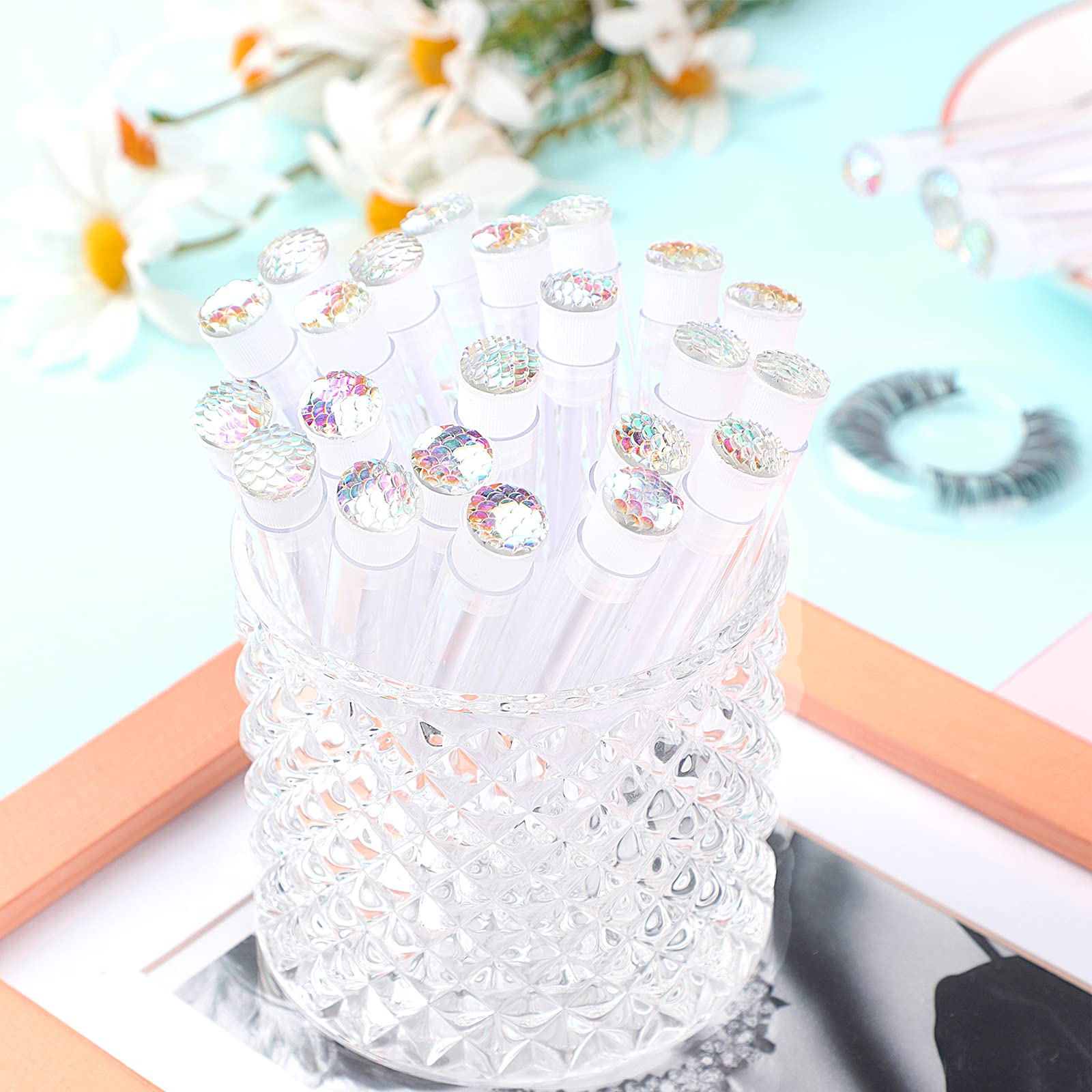 Dming 50pcs Lash brush Mascara wands and tubes Spoolies for eyelash extensions Mascara wand tubes scale white