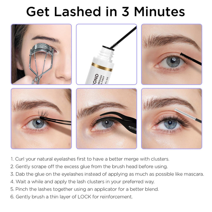 BEYELIAN Lash Bond and Seal, Cluster Lash Glue for Individual Cluster Lashes DIY Eyelash Extensions Latex Free Aftercare Sealant with Mascara Wand Super Strong Hold 72 Hours