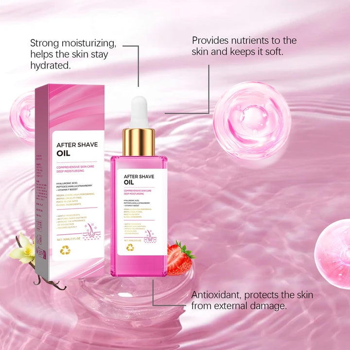 Strawberry Vanilla After Shave Oil for Smooth Skin, 1 Pack Alcohol-Free Post Shave Treatment with Hyaluronic Acid and Peptides to Soothe Razor Burn
