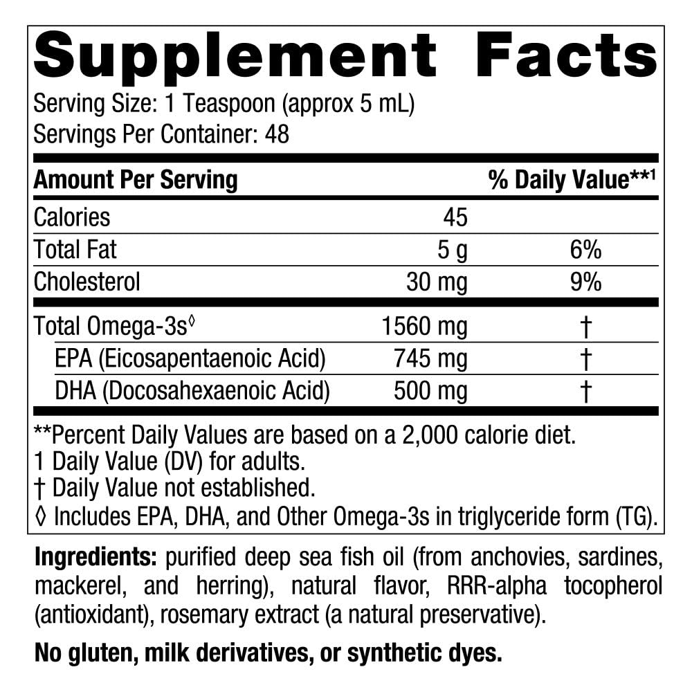 Nordic Naturals Omega-3, Lemon Flavor - 8 oz - 1560 mg Omega-3 - Fish Oil - EPA & DHA - Immune Support, Brain & Heart Health, Optimal Wellness - Non-GMO - 48 Servings