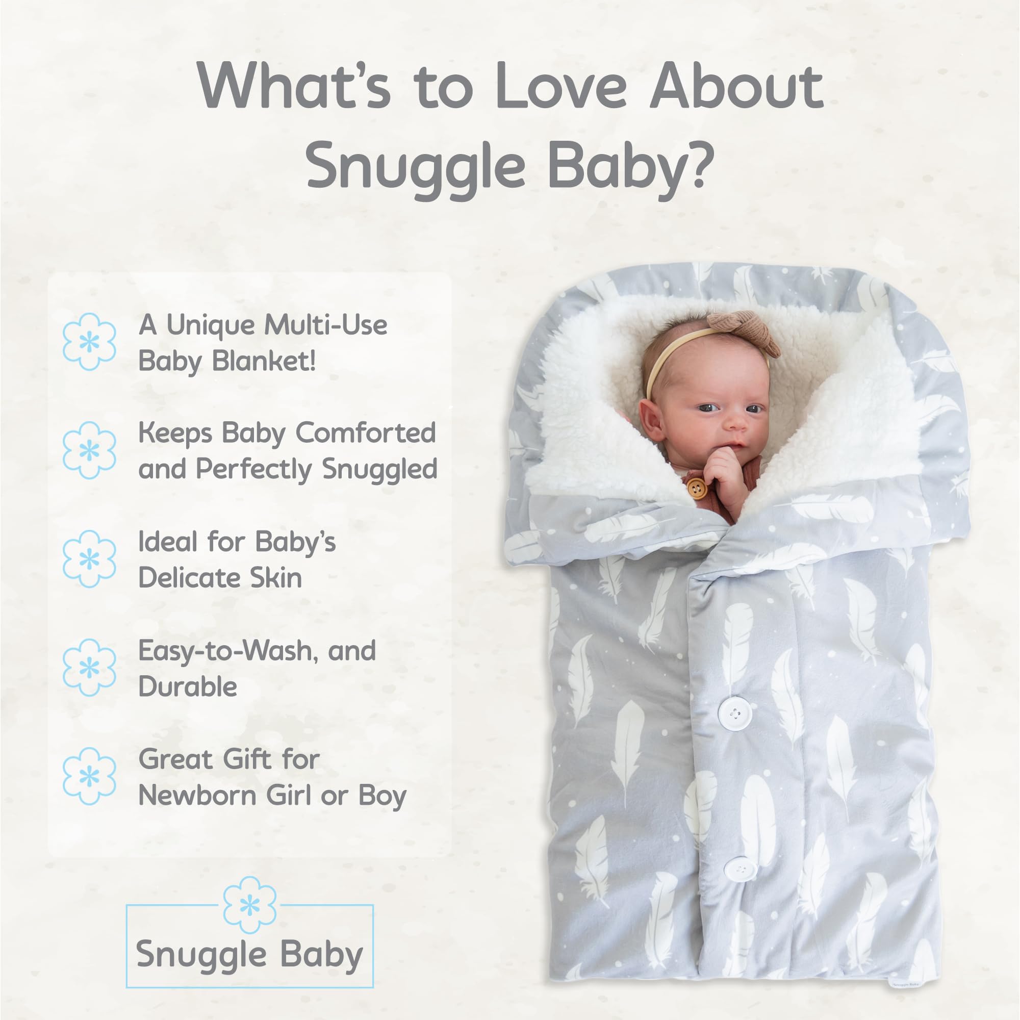 Snuggle Baby The Swaddle Blanket - Boho Feathers - Sleep Swaddle Blankets For Baby Boy & Girl - Infant Sleep Sack 0-3 Months - Newborn Wrap Swaddle Blanket - Newborn Essentials For Baby