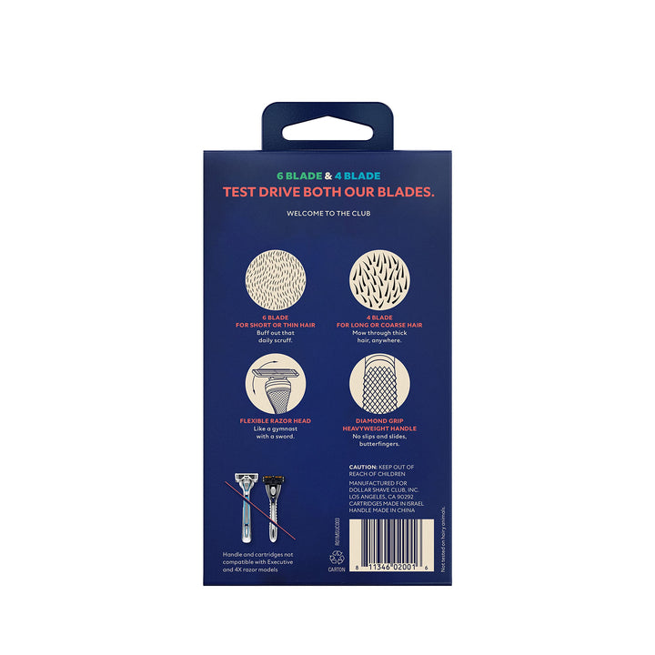 Dollar Shave Club Men's Razor Mixed Starter Shaving Kit Includes 1 Handle, 4-Blade Cartridge, and 6-Blade Cartridge 3 Count For a Comfortable and Smooth Shave Shaving Kit for Men