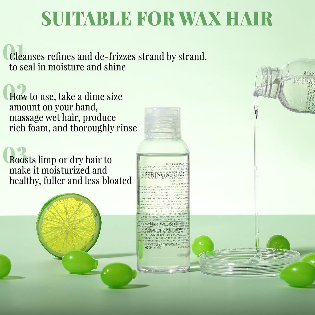 SPRINGSUGAR Hair Wax Stick Cleaning Shampoo, Deep Cleans & Easy Removal for Hair Wax Hair Gel Hair Clay Hair Spray Styling Products for All Hair Types(3.38 FL OZ)