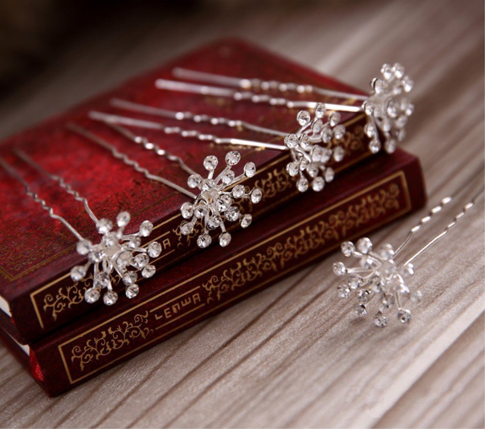 yueton 10pcs Bling Starry Crystal Rhinestone Bridal Wedding Hair Pins Women Headwear Hair Accessories (Clear)