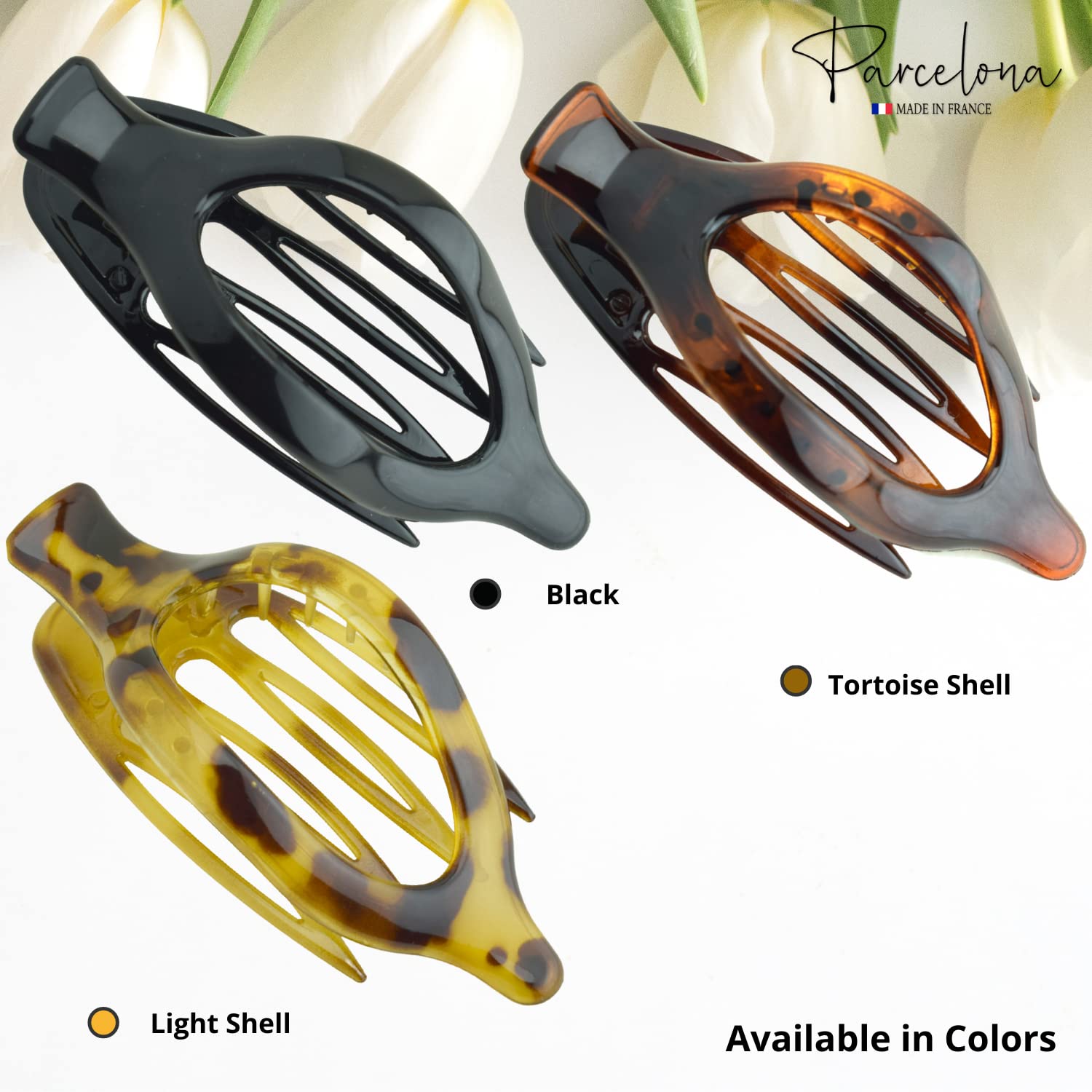 Parcelona France Wide Beak Celluloid Light Tortoise Shell Side Slide In Hair Claw Clip Clamp Clutcher (Light Shell)