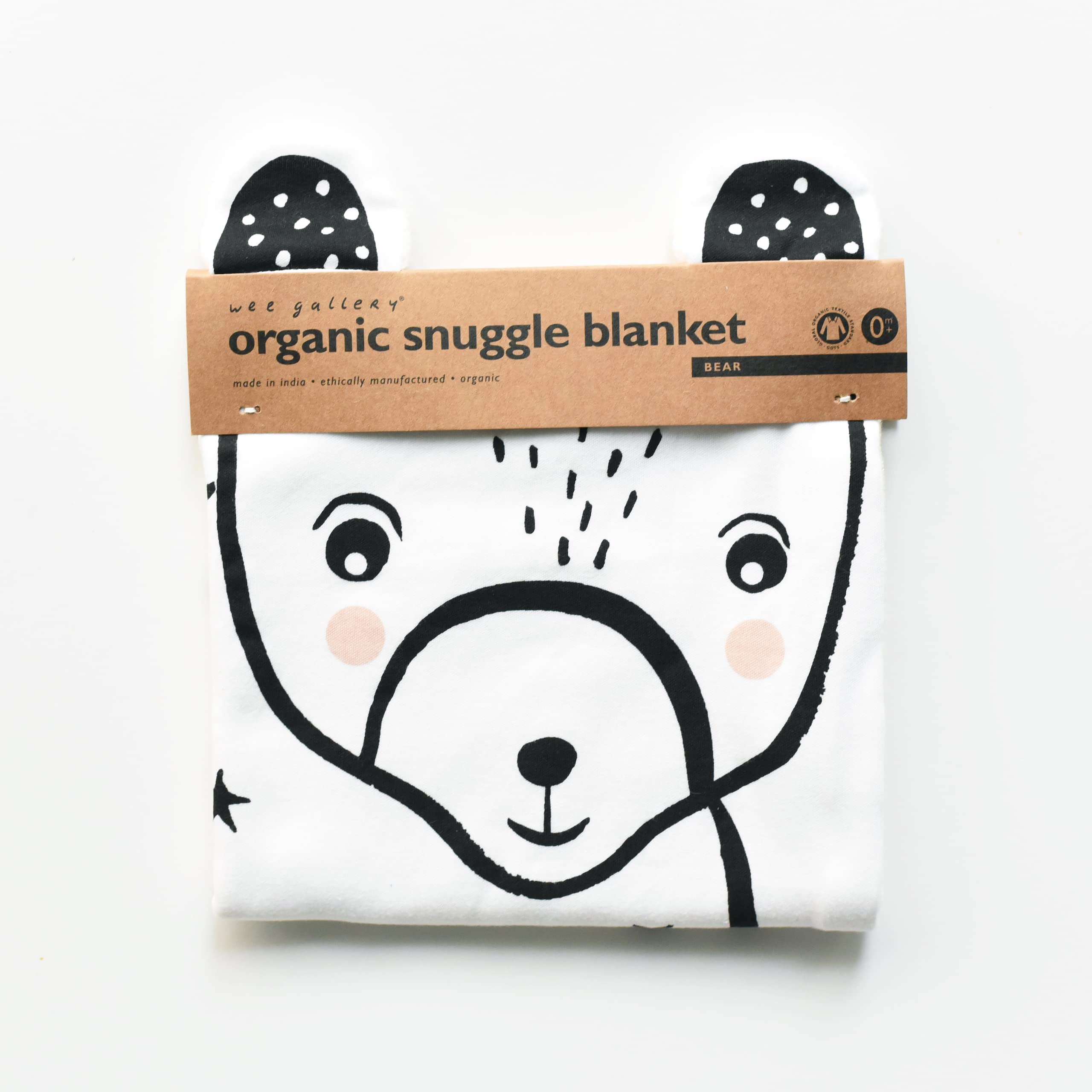 Wee Gallery Organic Snuggle Blanket (Bear) - for Babies, Cotton Jersey and Sherpa, Soft Soothing Plush Blankie, Lovey, Baby Gift for Newborn Boys and Girls
