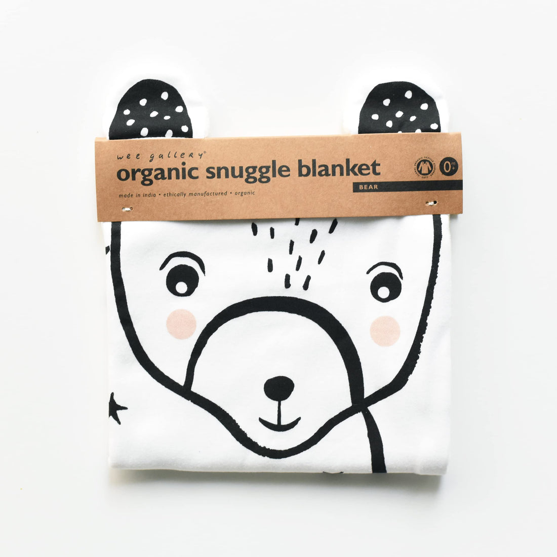 Wee Gallery Organic Snuggle Blanket (Bear) - for Babies, Cotton Jersey and Sherpa, Soft Soothing Plush Blankie, Lovey, Baby Gift for Newborn Boys and Girls