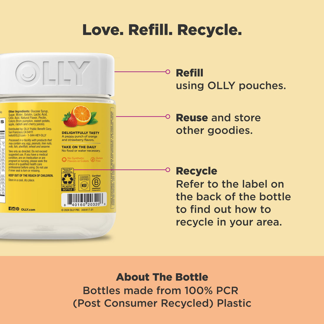 OLLY Kids Multivitamin Gummy Worms, Overall Health and Immune Support, Vitamins and Minerals A, C, D, E, Bs and Zinc, Kids Chewable Supplement, Sour Fruit Punch, 45 Day Supply - 100 Count