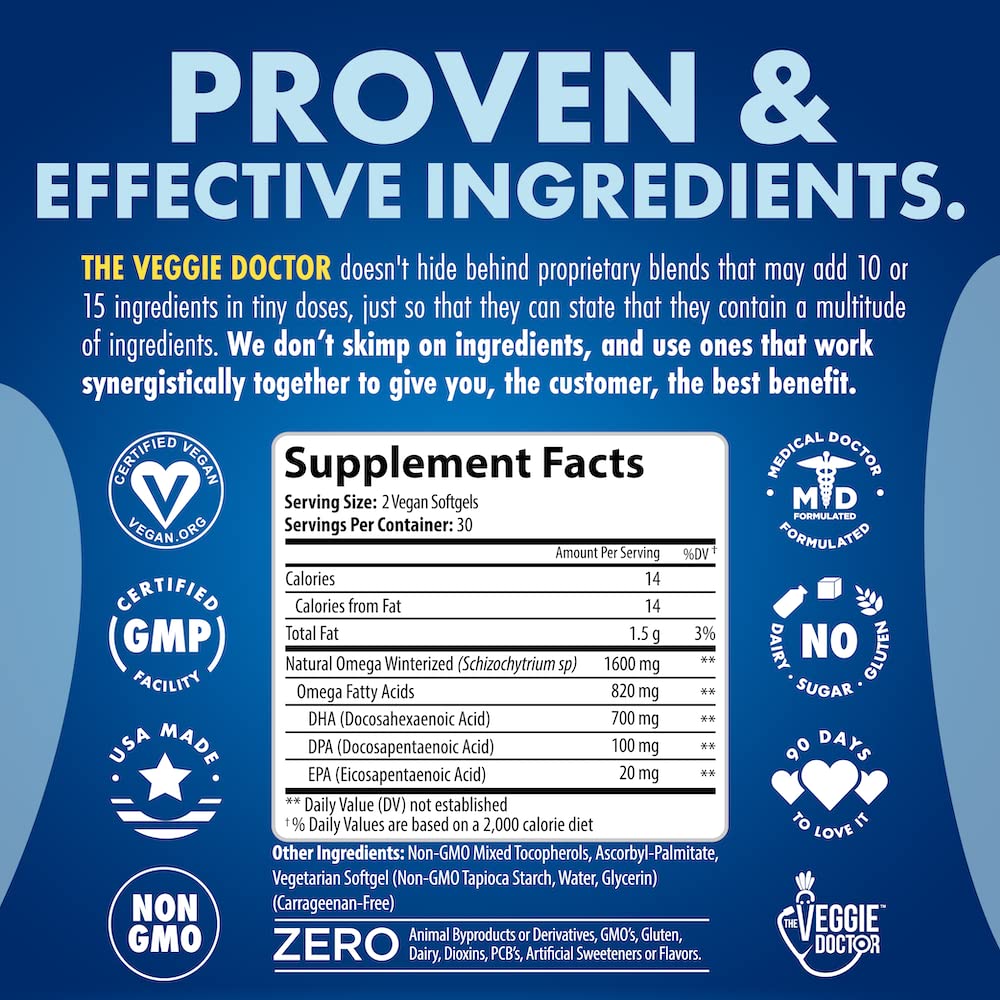 Vegan Omega 3 Supplement - Omega 3 Fish Oil Alternative - No Carrageenan – Plant Based Algae Omega 3 Fatty Acid Supplements - DHA, EPA, DPA - Heart, Brain, Joint, Eye, Immune Support