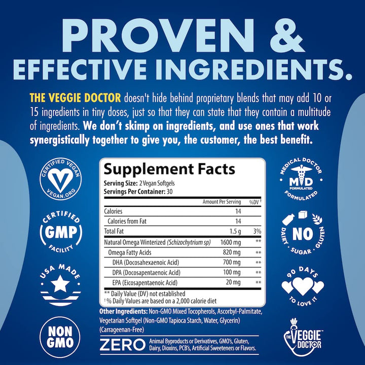 Vegan Omega 3 Supplement - Omega 3 Fish Oil Alternative - No Carrageenan – Plant Based Algae Omega 3 Fatty Acid Supplements - DHA, EPA, DPA - Heart, Brain, Joint, Eye, Immune Support