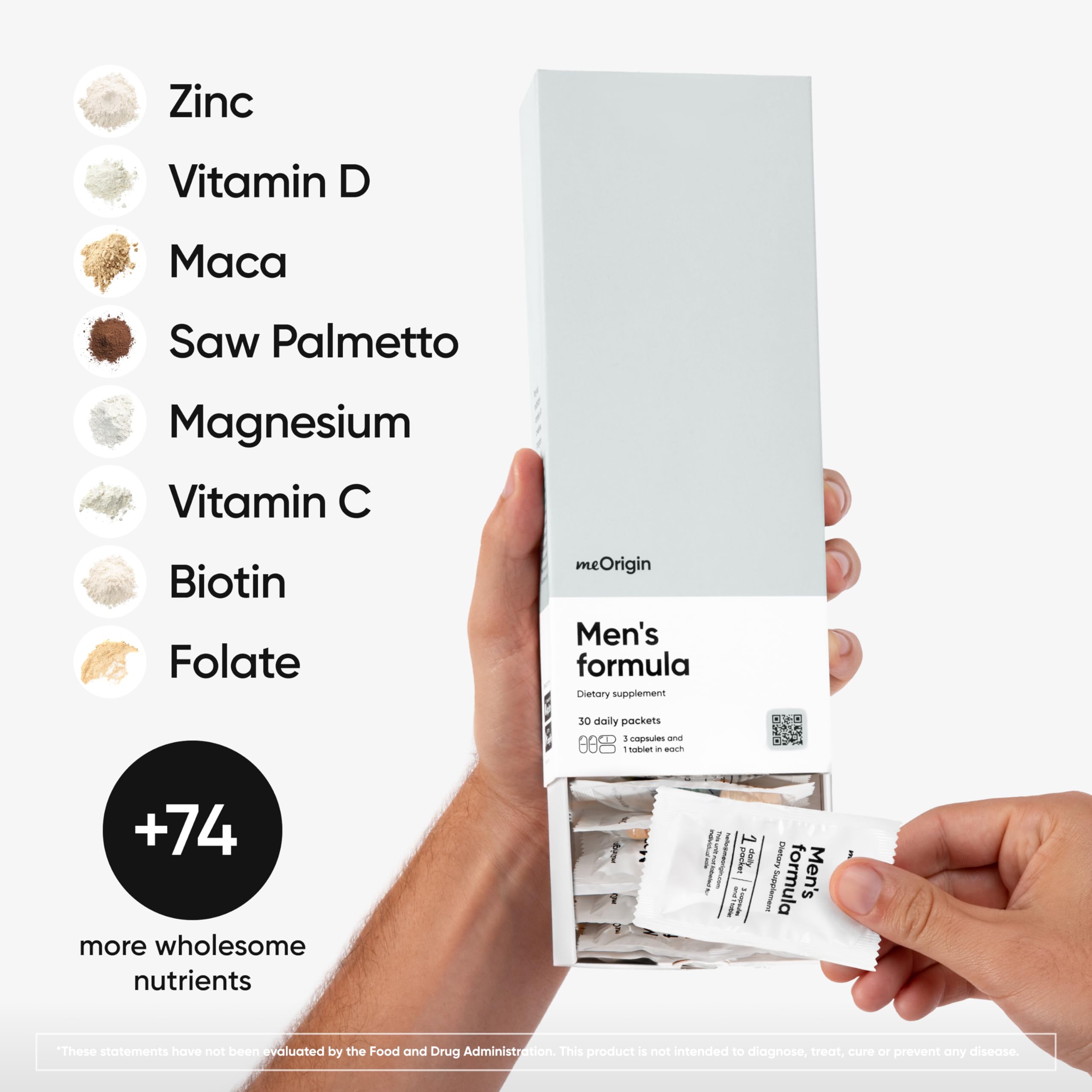 meOrigin Multivitamin for Men, All-in-One Supplement Complex with Zinc, Vitamin D, C, B12, Maca, Biotin, Saw Palmetto – 82 Nutrients for Men's Health Support, Energy, Healthy Hair, 30 Day Supply