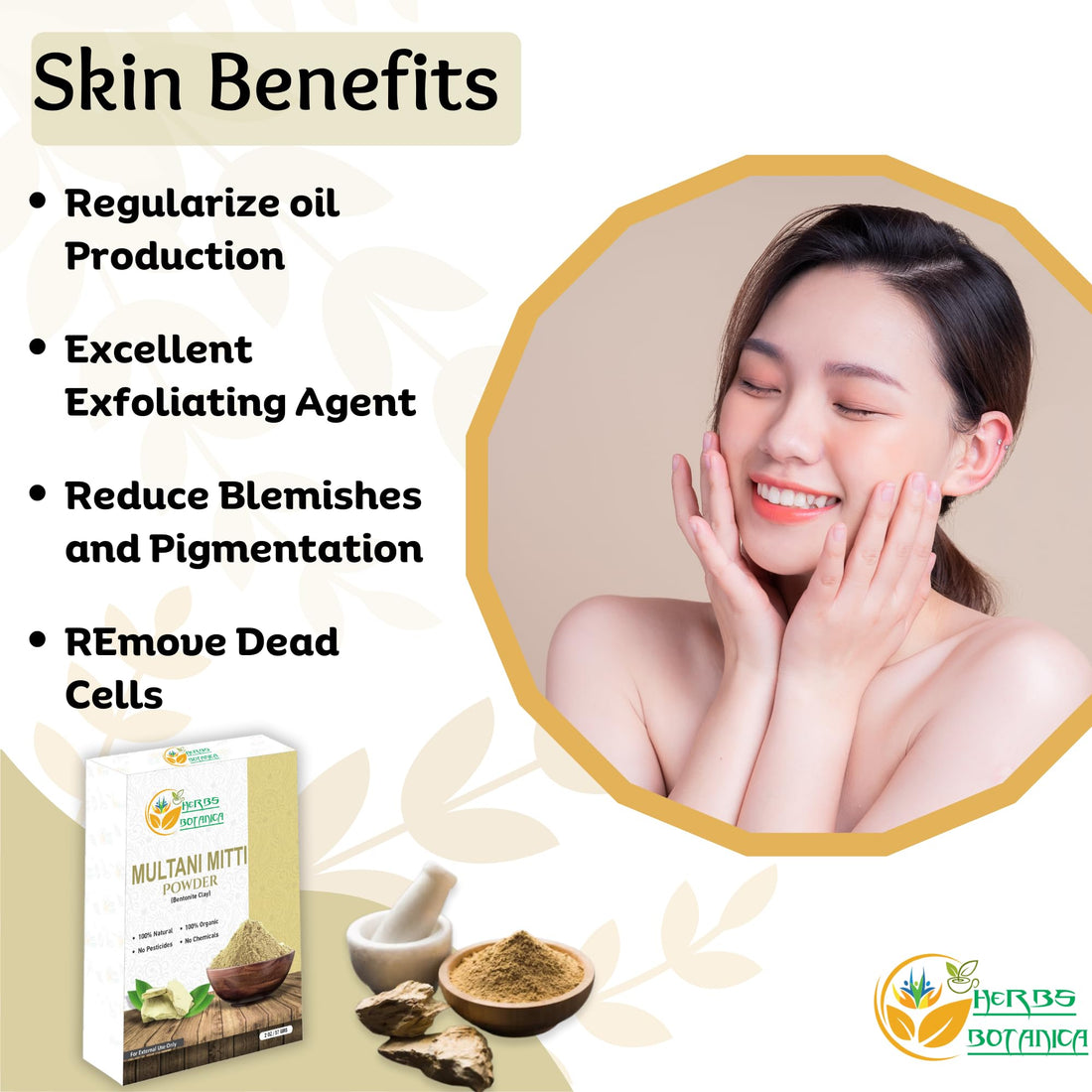 Herbs Botanica Multani Mitti Powder Earth Clay Mask 100% Pure Bentonite and Kaolin Clay for Skin Care, Indian Healing and Deep Cleansing – 2 oz Kaolin Clay Indian Deep Pure Grade Cleansing