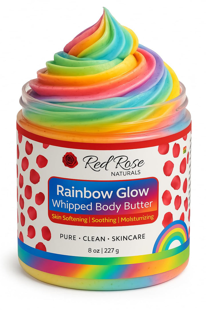 Red Rose Naturals Whipped Rainbow Glow Body Butter, Fruity Scent, Infused with Fruit extracts, 8 Oz, Non-Greasy, Creamy & Moisturizing Shea Butter - Nourishing Skincare for All Skin – Vegan