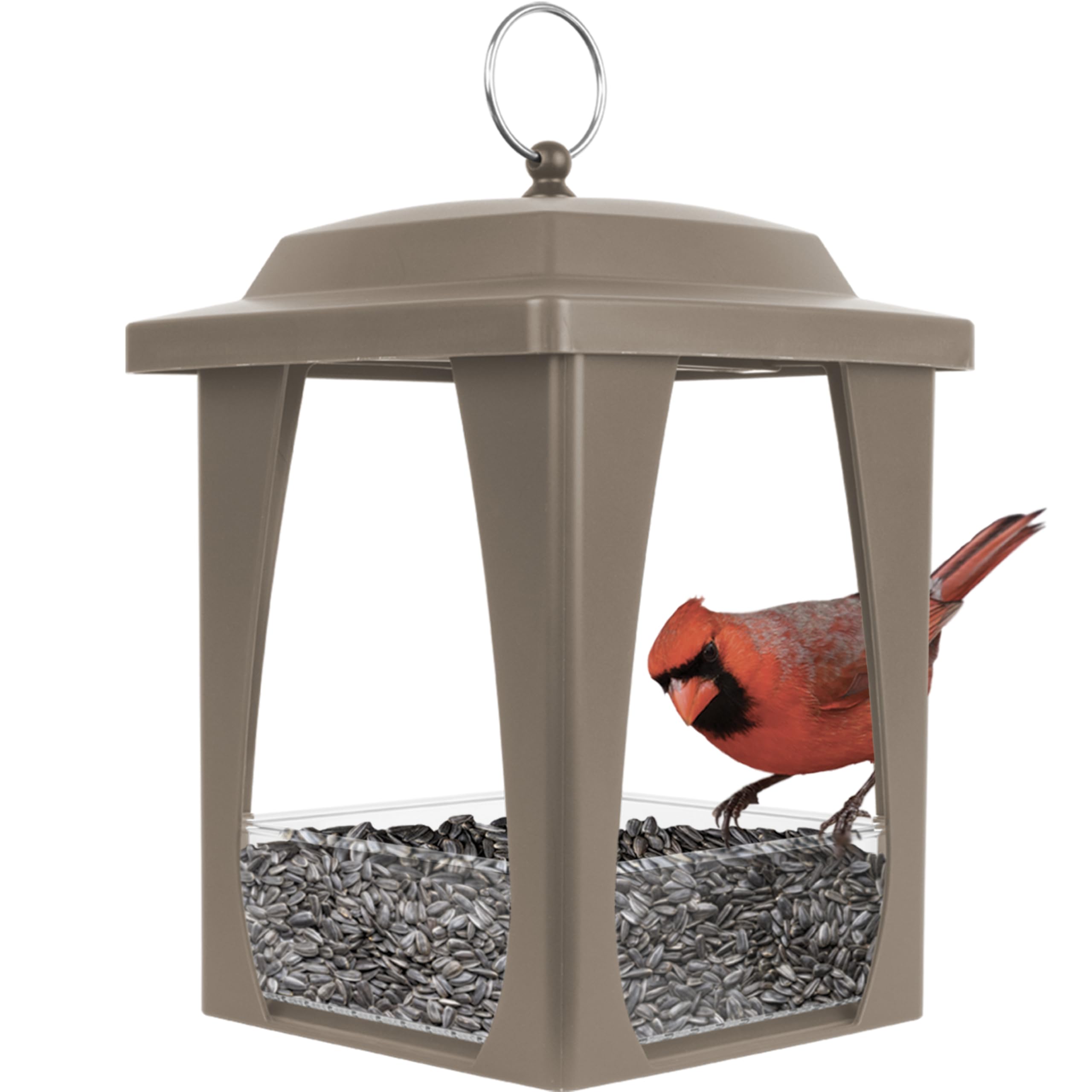 Nature's Way Dine-in Hanging Plastic Fly Through Bird Feeder with Roof, 4 Cup, Easy to Clean and Fill, Wild Bird Feeder and Outdoor Décor, Tan
