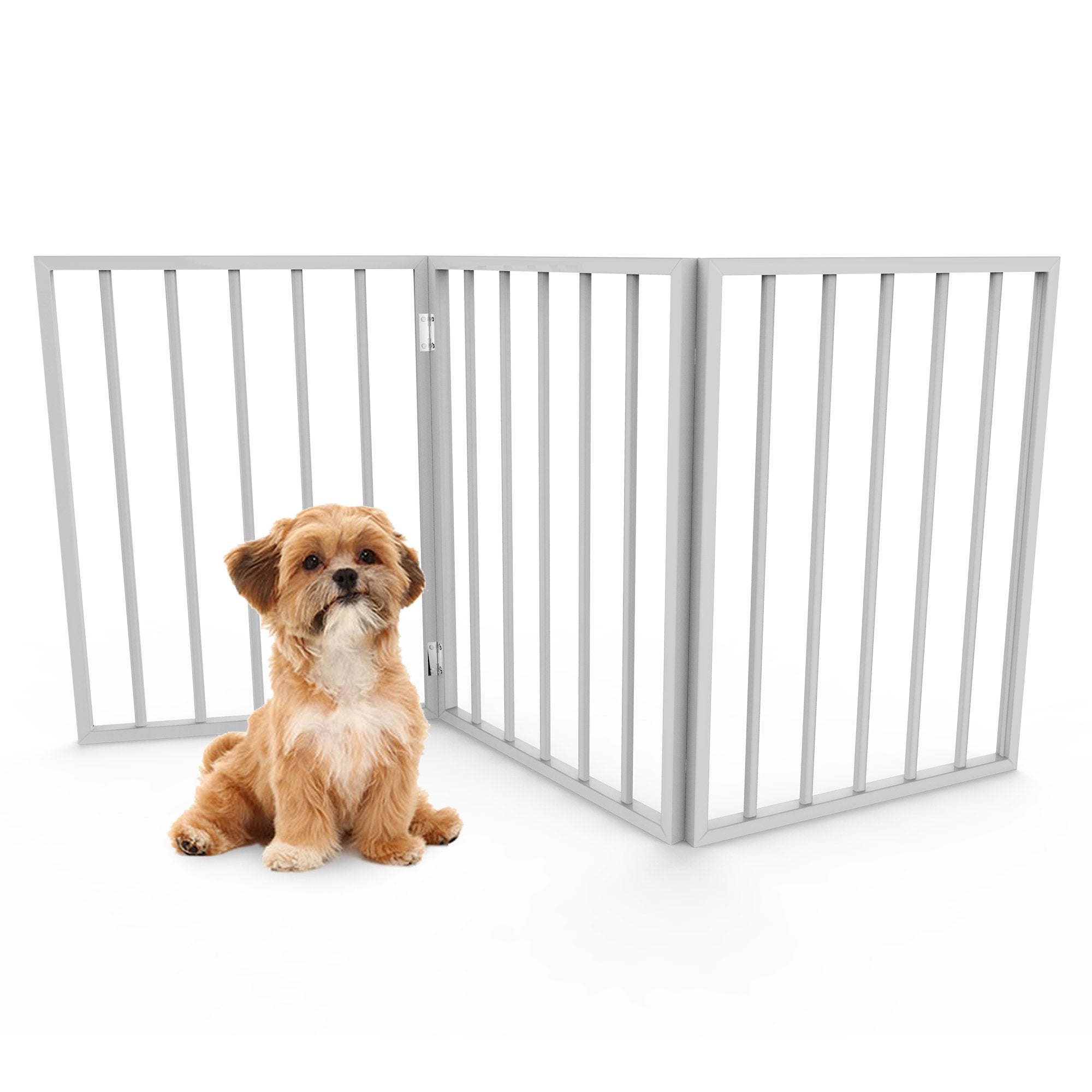 Pet Gate - 3-Panel Indoor Foldable Dog Fence for Stairs, Hallways or Doorways - 54x24-Inch Retractable Wood Freestanding Dog Gates by PETMAKER (White)