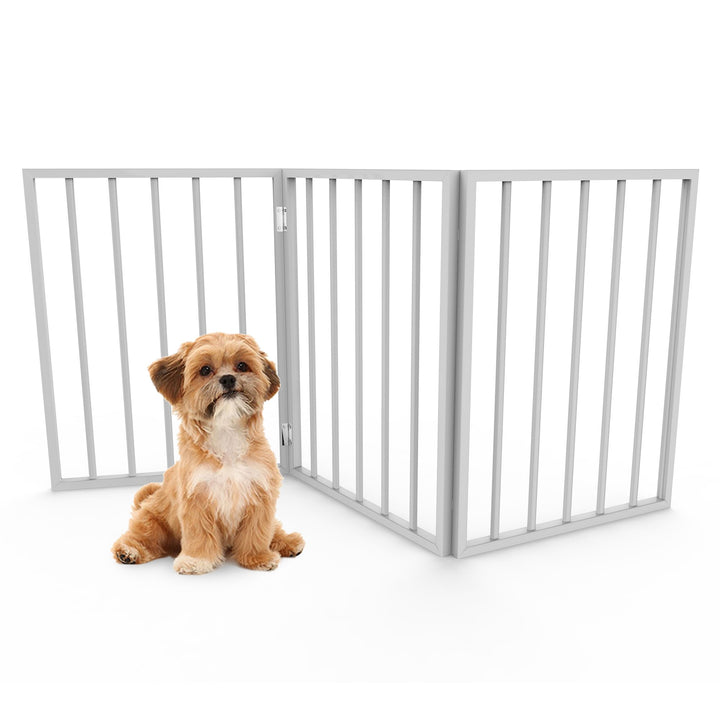 Pet Gate - 3-Panel Indoor Foldable Dog Fence for Stairs, Hallways or Doorways - 54x24-Inch Retractable Wood Freestanding Dog Gates by PETMAKER (White)