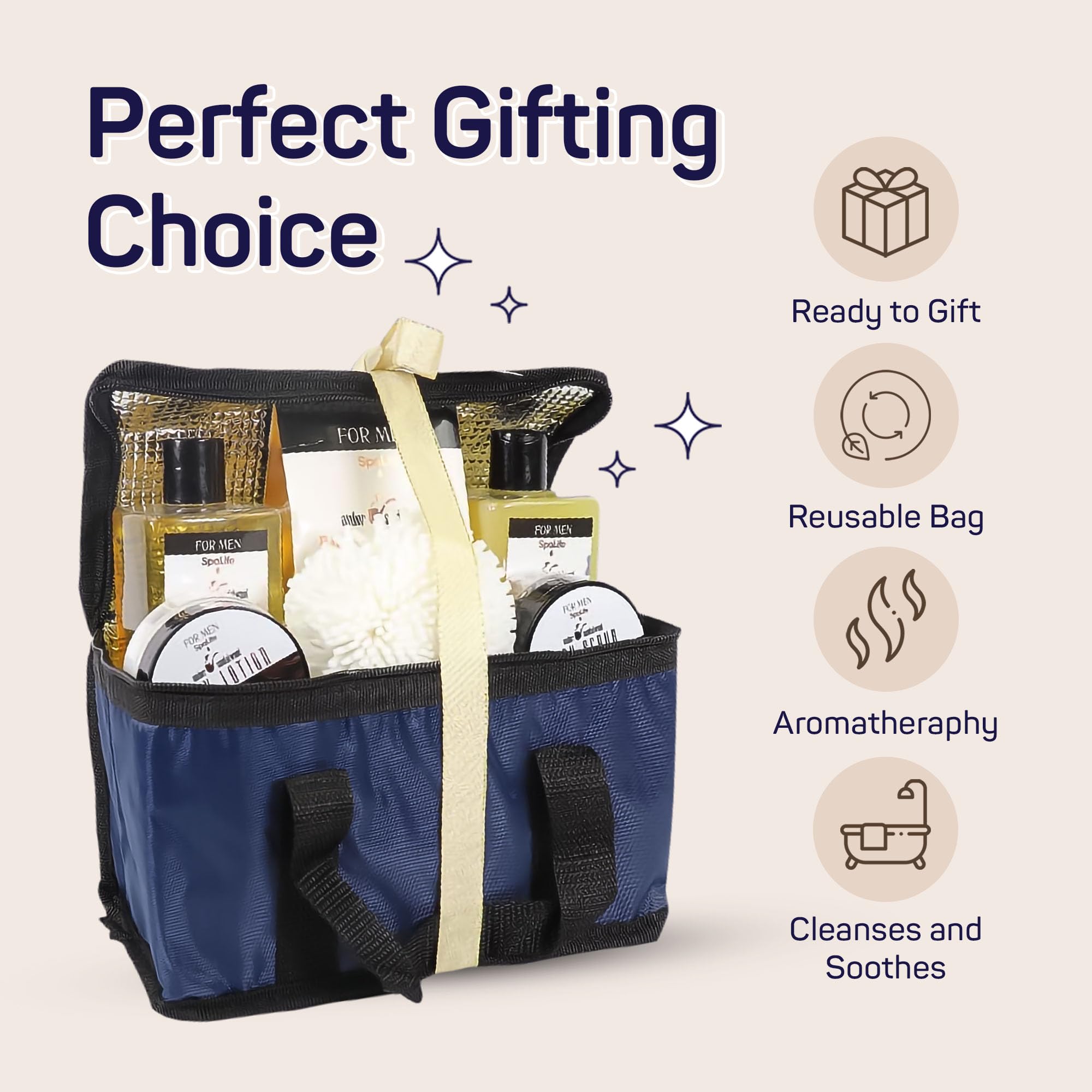 Spa Life All Natrual Bath and Body Luxury Spa Gift Set Basket (Mens Sandalwood)