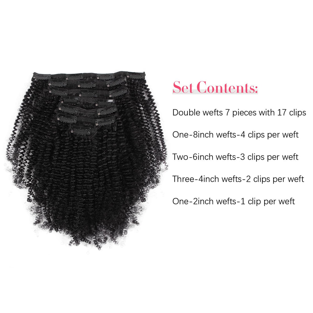 Sassina Top 8A Grade Remy Hair Extensions Clip in For Black Women Natural Black Afro Kinky Coily Clip in Human Hair Double Wefts 120 Grams 7 Pieces/Set With 17 Clips 4AC 12 Inch: 12 inch, Afro Coily