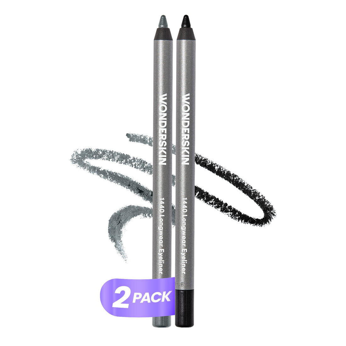 Wonderskin Eyeliner Pencil, 1440 Longwear Blue Glitter and Black Eyeliner Pencil, 2 Pack - Waterproof, Sharpenable & Smudge Proof