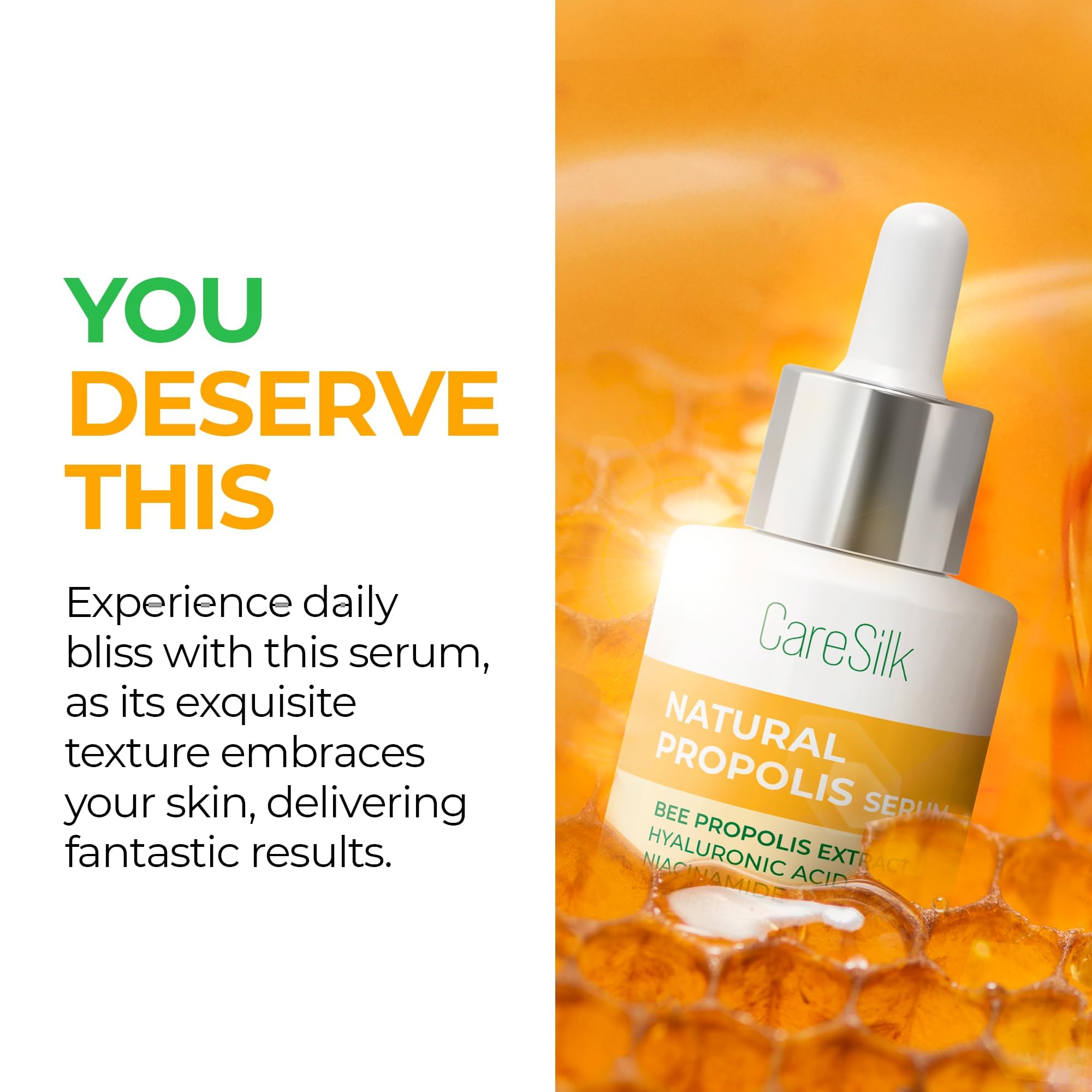 Caresilk Propolis Serum - Face Hydrating Serum - Niacinamide, Hyaluronic Acid, Centella Asiatica, Tea Tree, Rice Extract - Treatment Essence