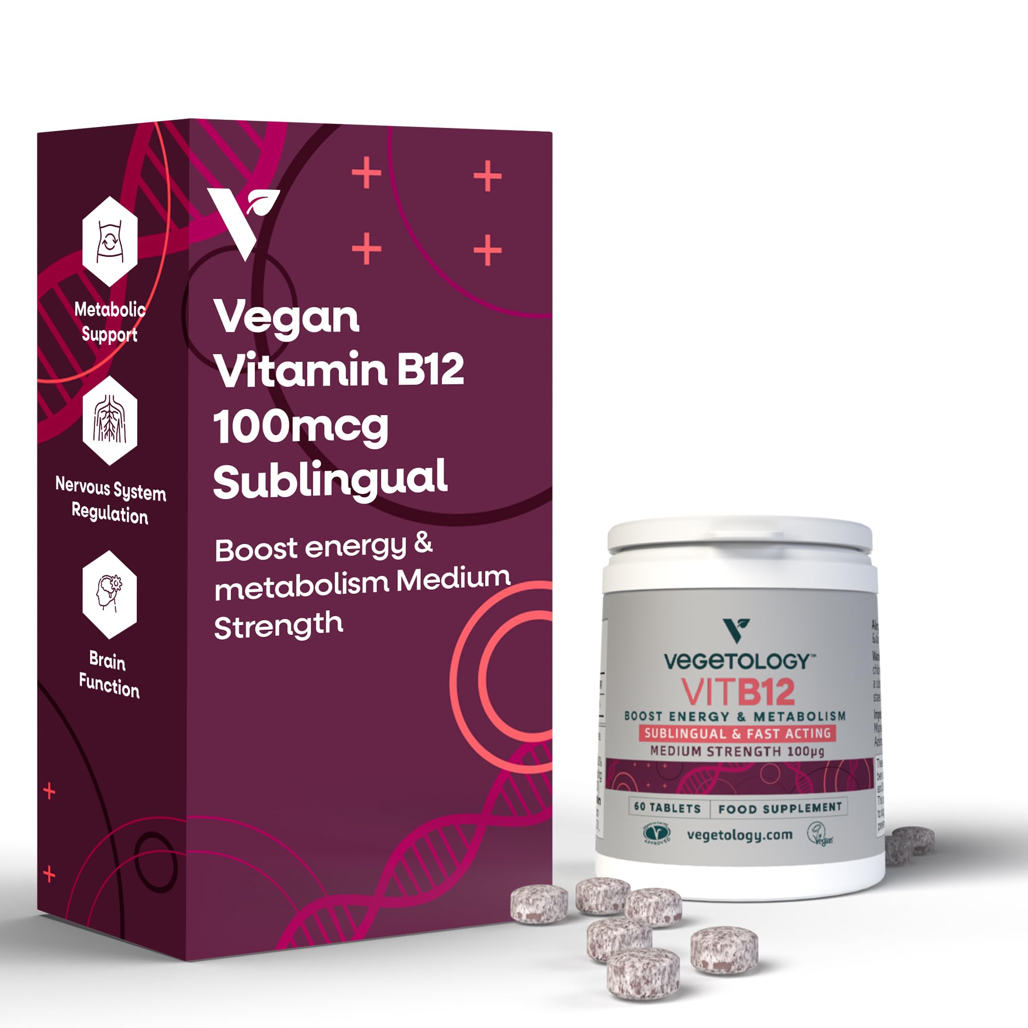 VEGETOLOGY Vegan Vitamin B12 Sublingual Energy Supplements — Metabolism Vitamins & Health Supplements — Daily Supplements (60 Vitamin Tablets)