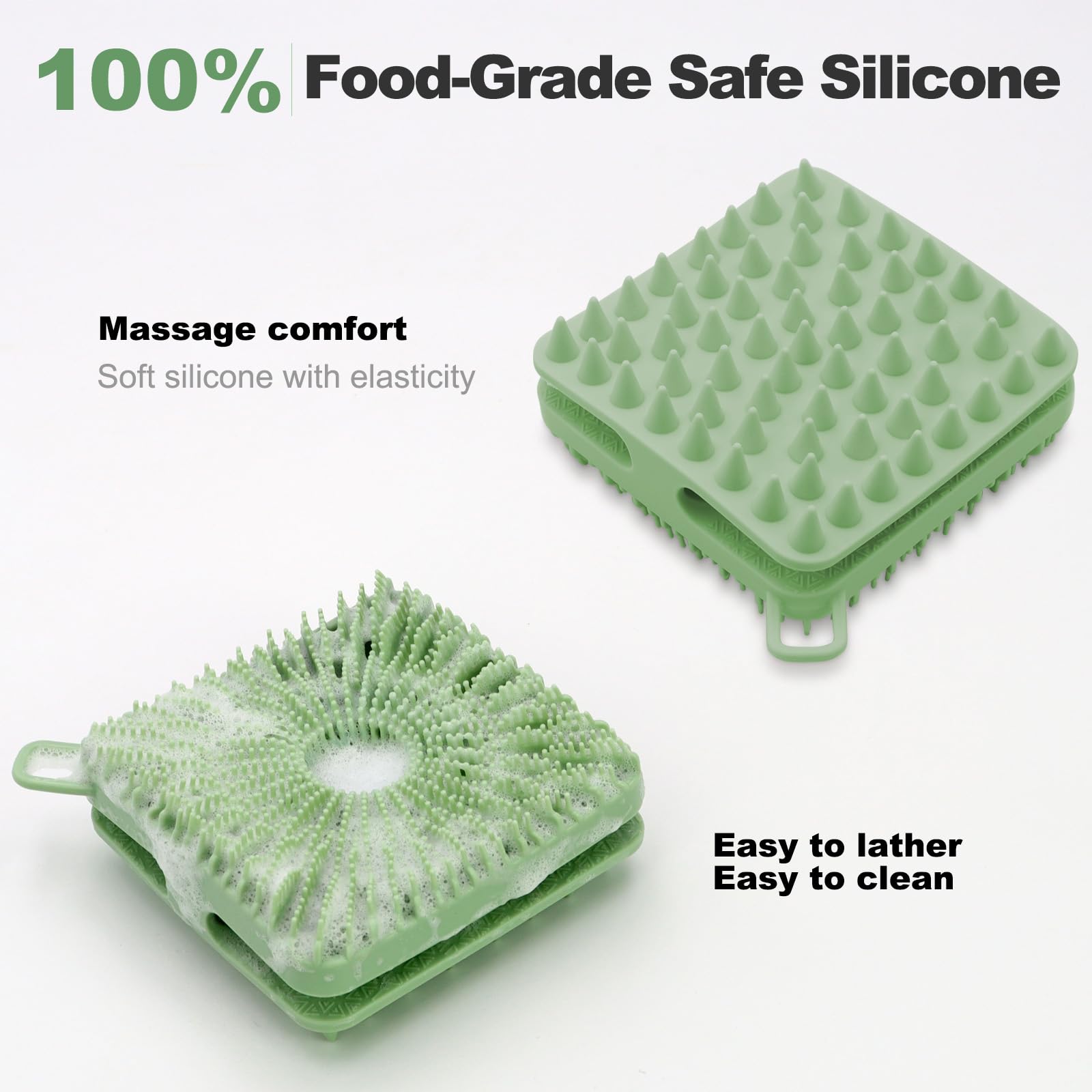 Silicone Body Scrubber, Silicone Loofah Double-Sided Body Brush,Silicone Shower Scrubber and Scalp Massager Shampoo Brush for Sensitive Kids Women Men All Kinds of Skin (Grass Green)
