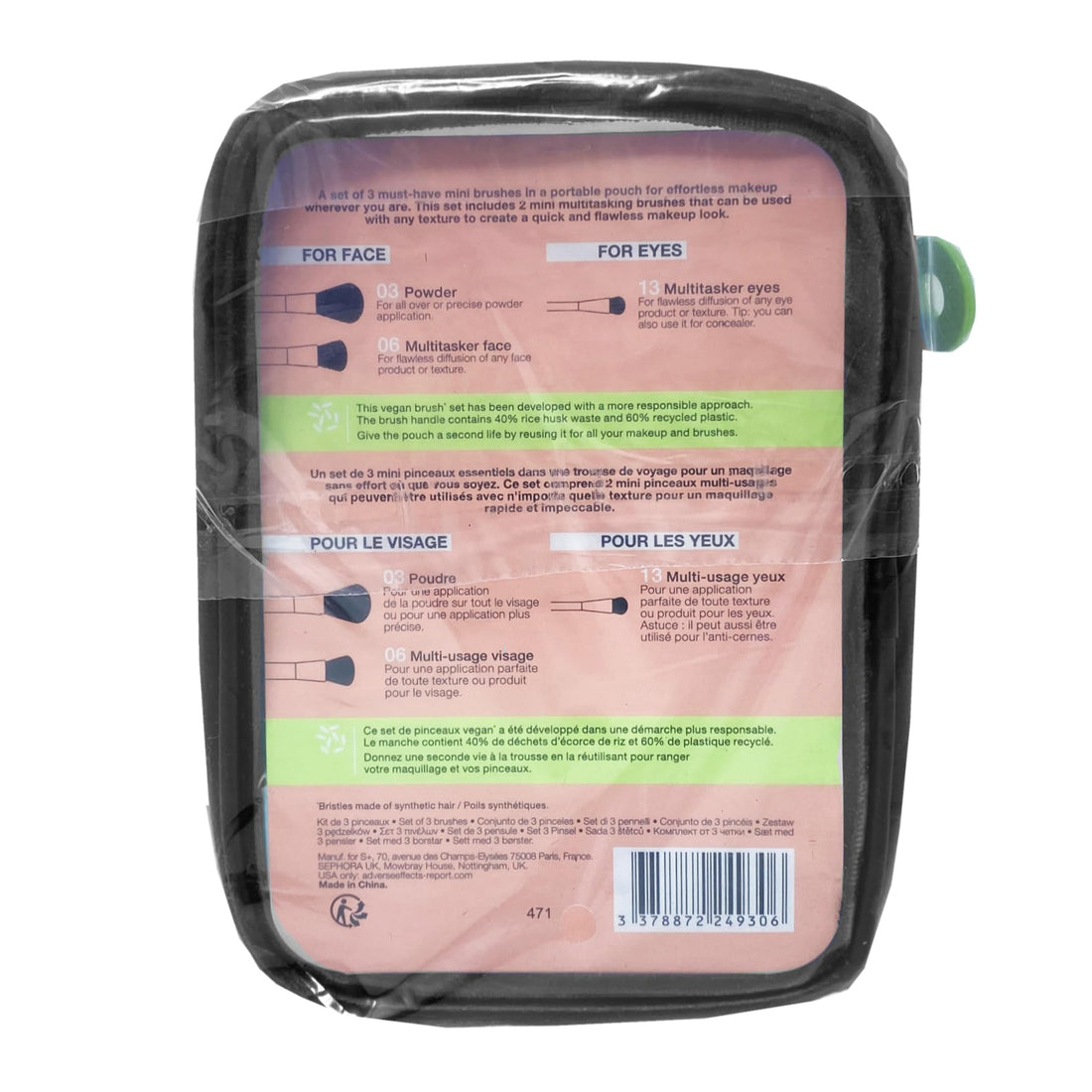 Sephora Collection The Mini Brush Set - 3 Mini Makeup Brushes and 1 Makeup Bag
