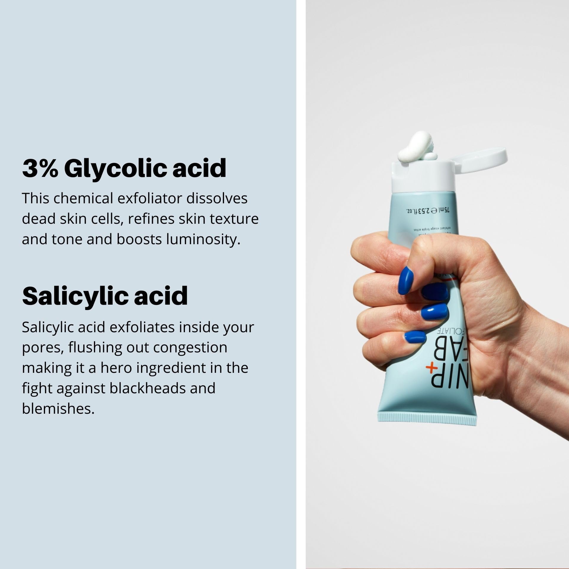 Nip + Fab Glycolic Acid Fix Face Scrub with Salicylic Acid, AHA/BHA Exfoliating Facial Cleanser Polish for Refining Pores Skin Brightening, 75 ml 2.5 fl oz