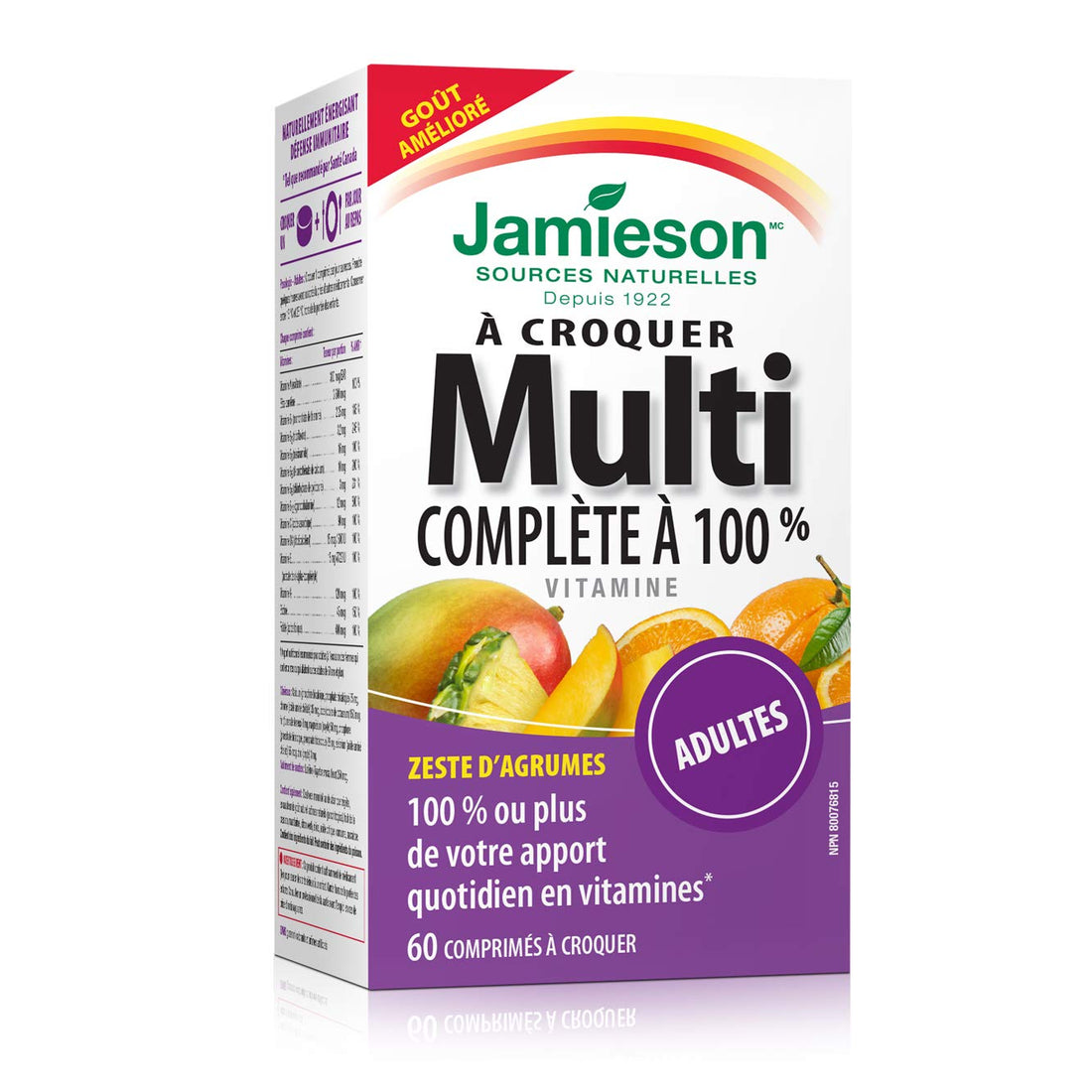 Jamieson 100% Complete Chewable Multivitamin for Adults Citrus Twist Multi, 60 chewable tablets
