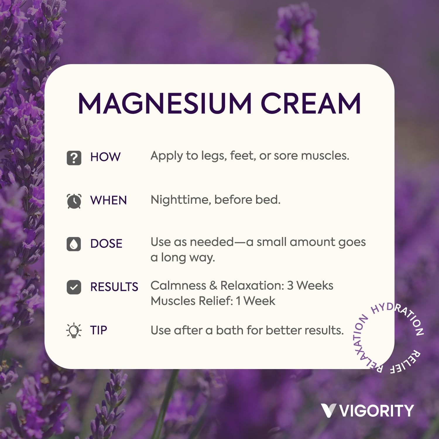 Vigority Magnesium Cream for Sleep: Magnesium Lotion for Leg Cramps - Soothing Magnesium with Lavender, Vitamin E and Shea Butter - Safe for Kids & Pregnant Individuals - 4.23 oz