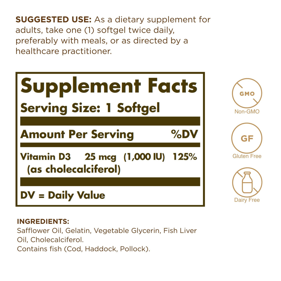 Solgar Vitamin D3 (Cholecalciferol) 25 MCG (1000 IU), 250 Softgels - Helps Maintain Healthy Bones & Teeth - Immune System Support - Non-GMO, Gluten Free, Dairy Free - 250 Servings