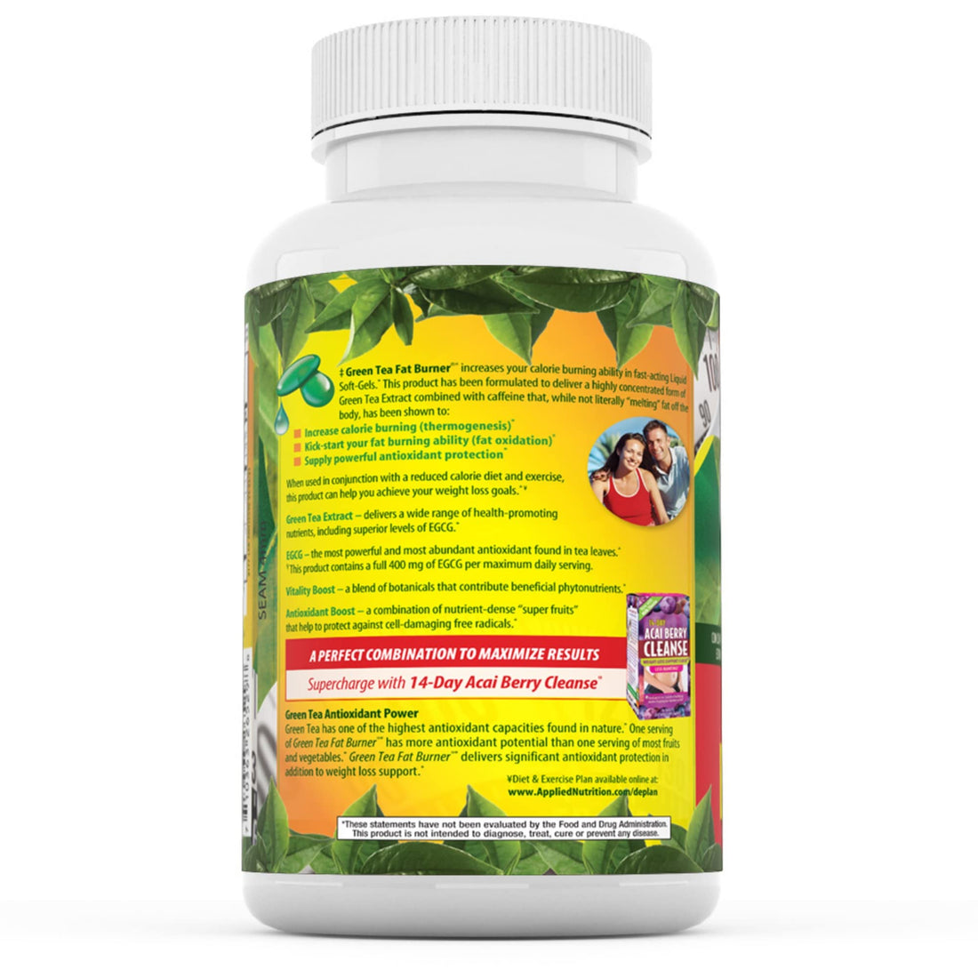 Applied Nutrition Green Tea Fat Burner, Maximum Strength with 400 mg EGCG, Fast-Acting, 90 Liquid Soft-Gels (Pack of 2)