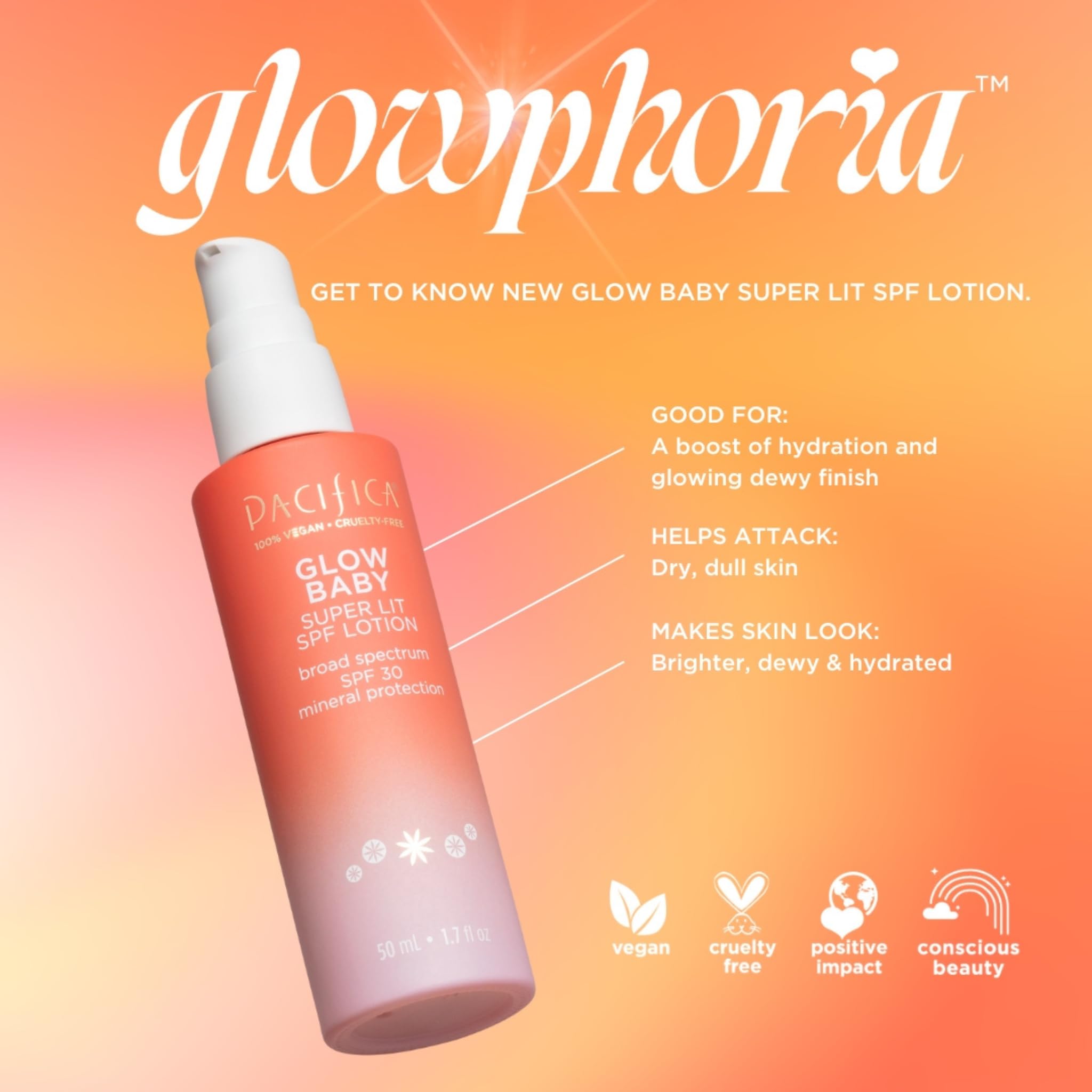 Pacifica Beauty Glow Baby Super Lit SPF 30 Lotion, Skincare, Broad Spectrum, UVA/UVB Sun Protection, Zinc Oxide, Mineral Sunscreen, Face Lotion, Tinted Moisturizer, Vegan, 1.7 fl oz (1 Count)