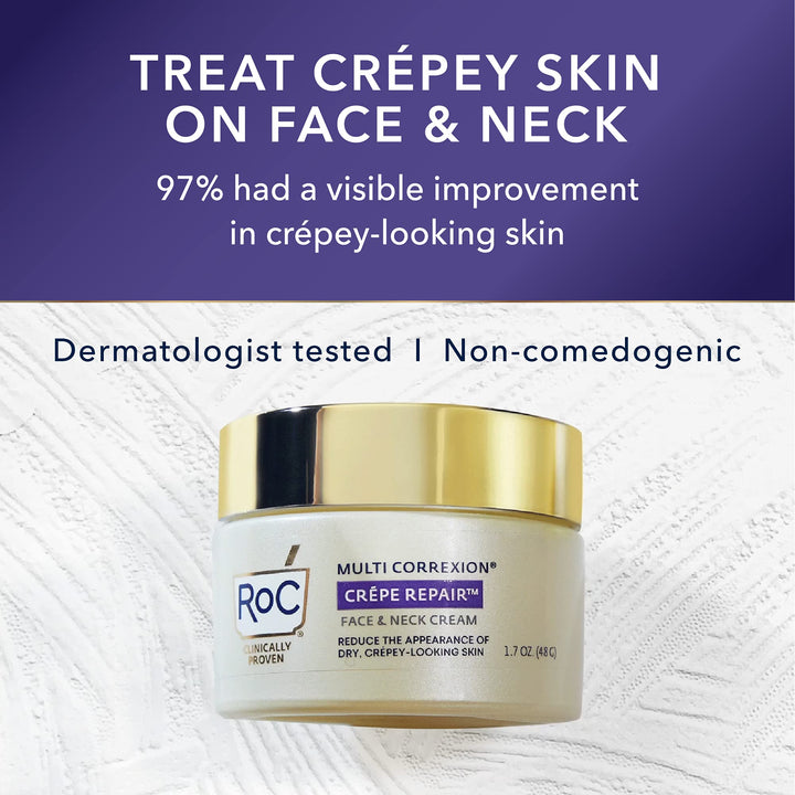 RoC Crepe Repair Anti Aging Daily Face Moisturizer & Neck Firming Cream (1.7 oz) + RoC Retinol Wrinkle Smoothing Capsules (7 CT), Skin Care Routine for Women and Men